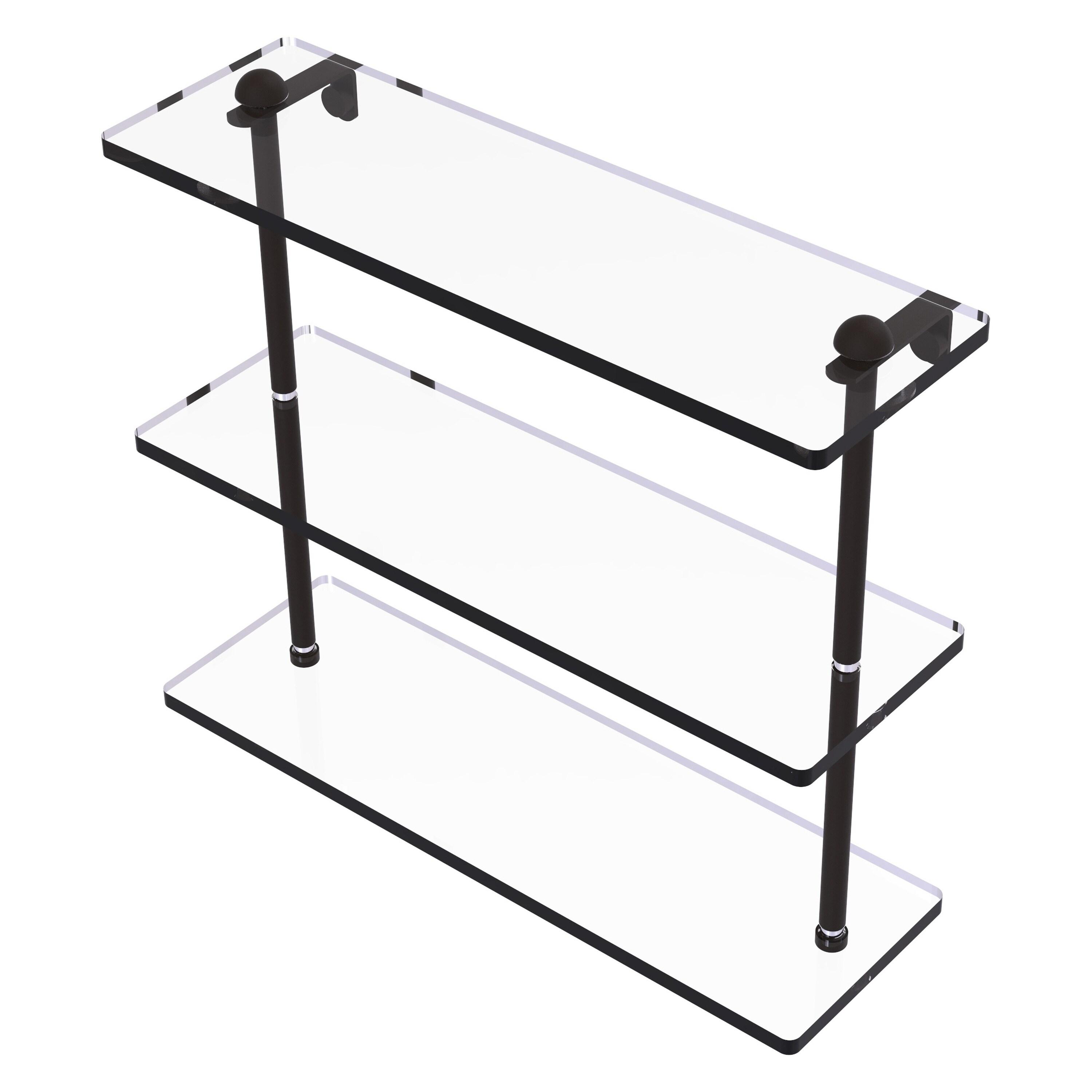 Triple Tiered Vanity Glass Shelf with Beveled Edges - Oil Rubbed Bronze / 16 Inch