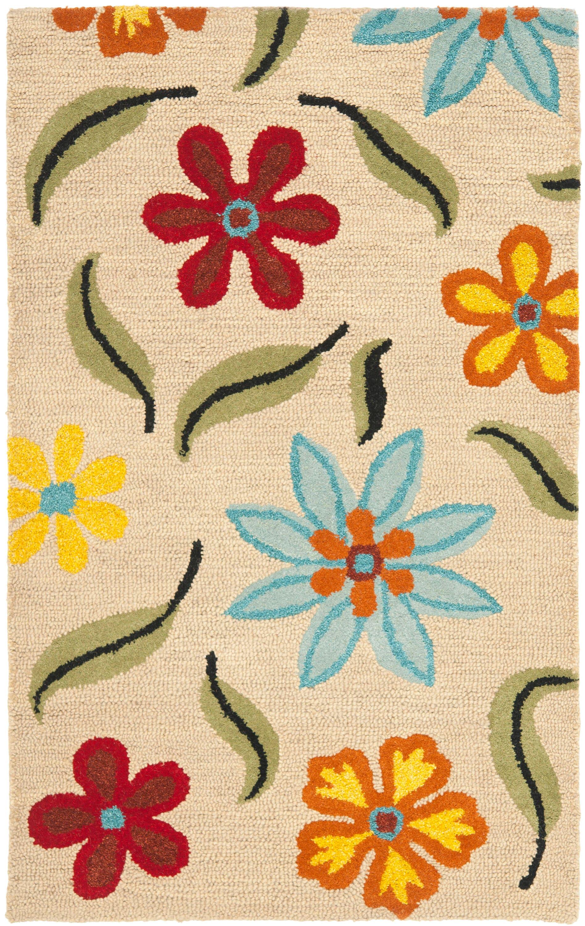 Blossom BLM678 Hand Hooked Accent Rug - Beige/Multi - 2'6"x4' - Safavieh.