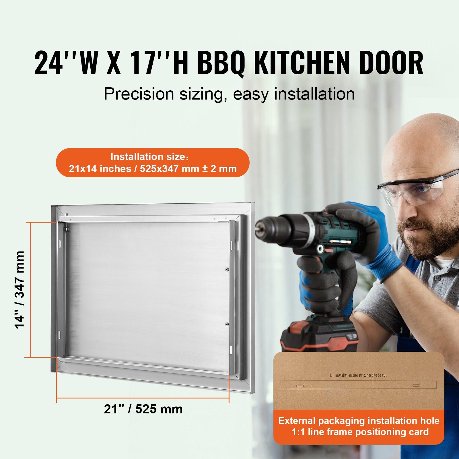 VEVOR BBQ Access Door, 24W x 17H Inch Single Outdoor Kitchen Door, Stainless Steel Flush Mount Door, Wall Vertical Door with Handle, for BBQ Island, Grilling Station, Outside Cabinet