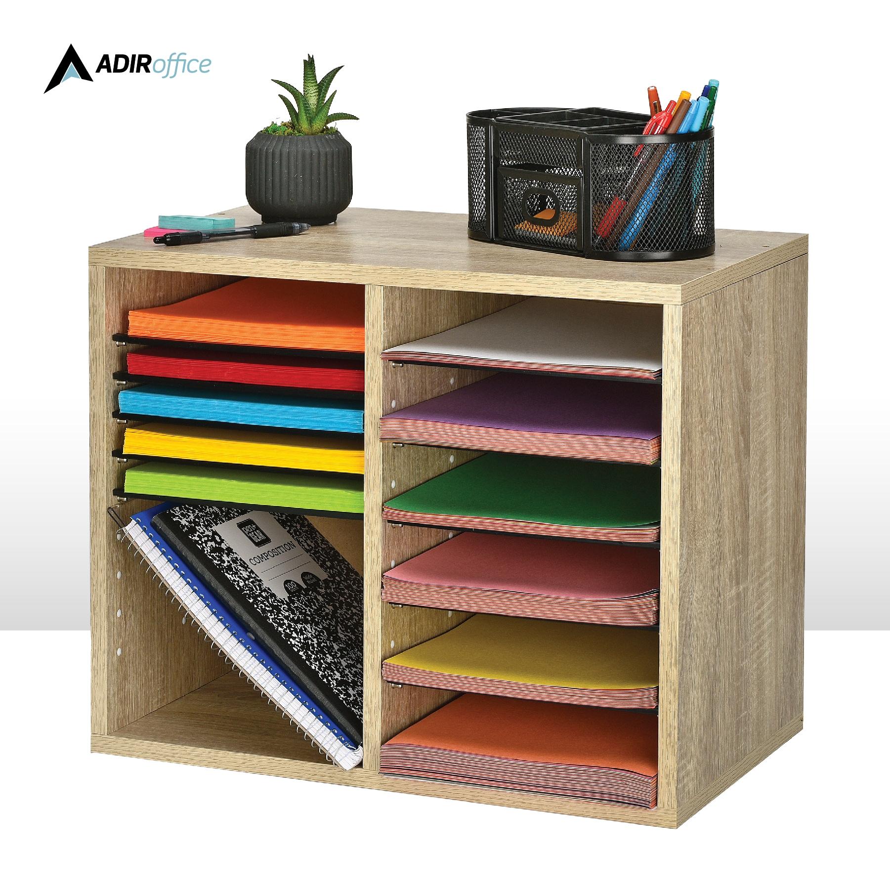 AdirOffice Wood Adjustable 12 Compartment Literature Organizer Mailroom Organizer