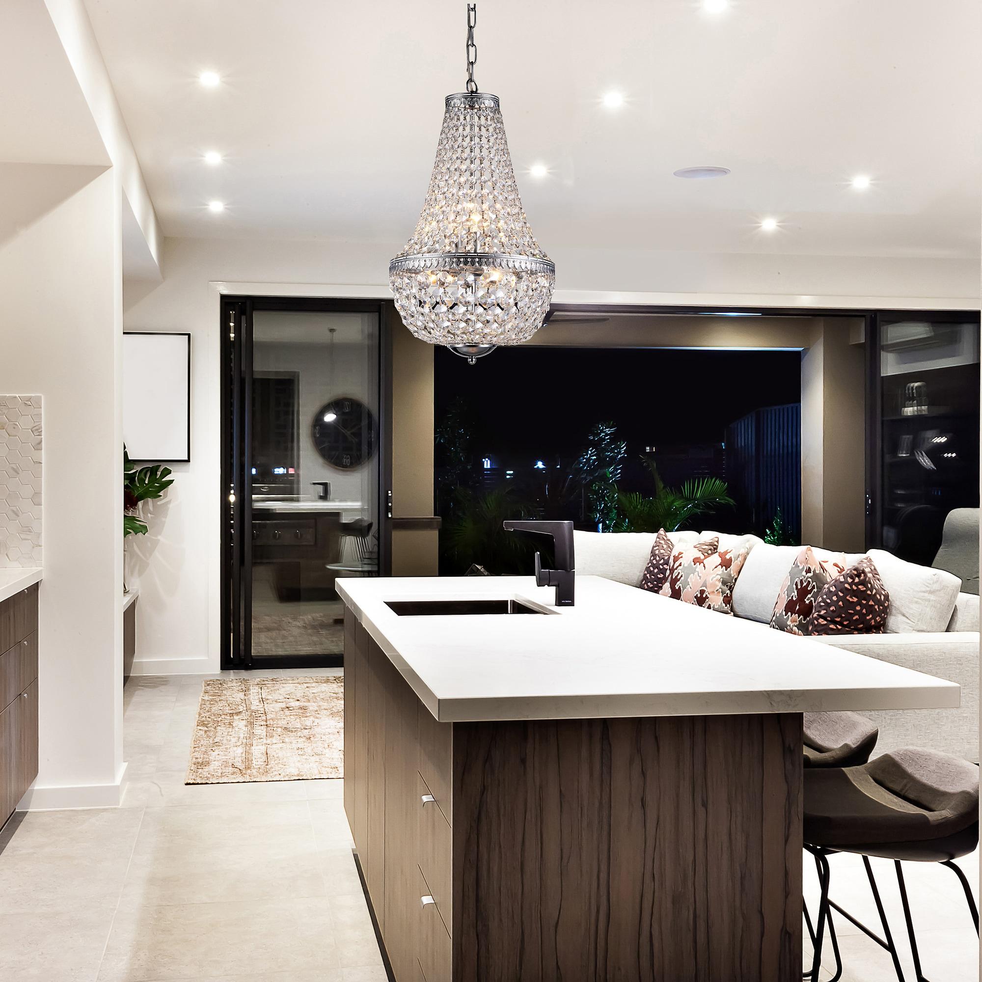 Edvivi 6-Light Chrome Crystal Empire Chandelier Pendant Ceiling Fixture | Glam Lighting