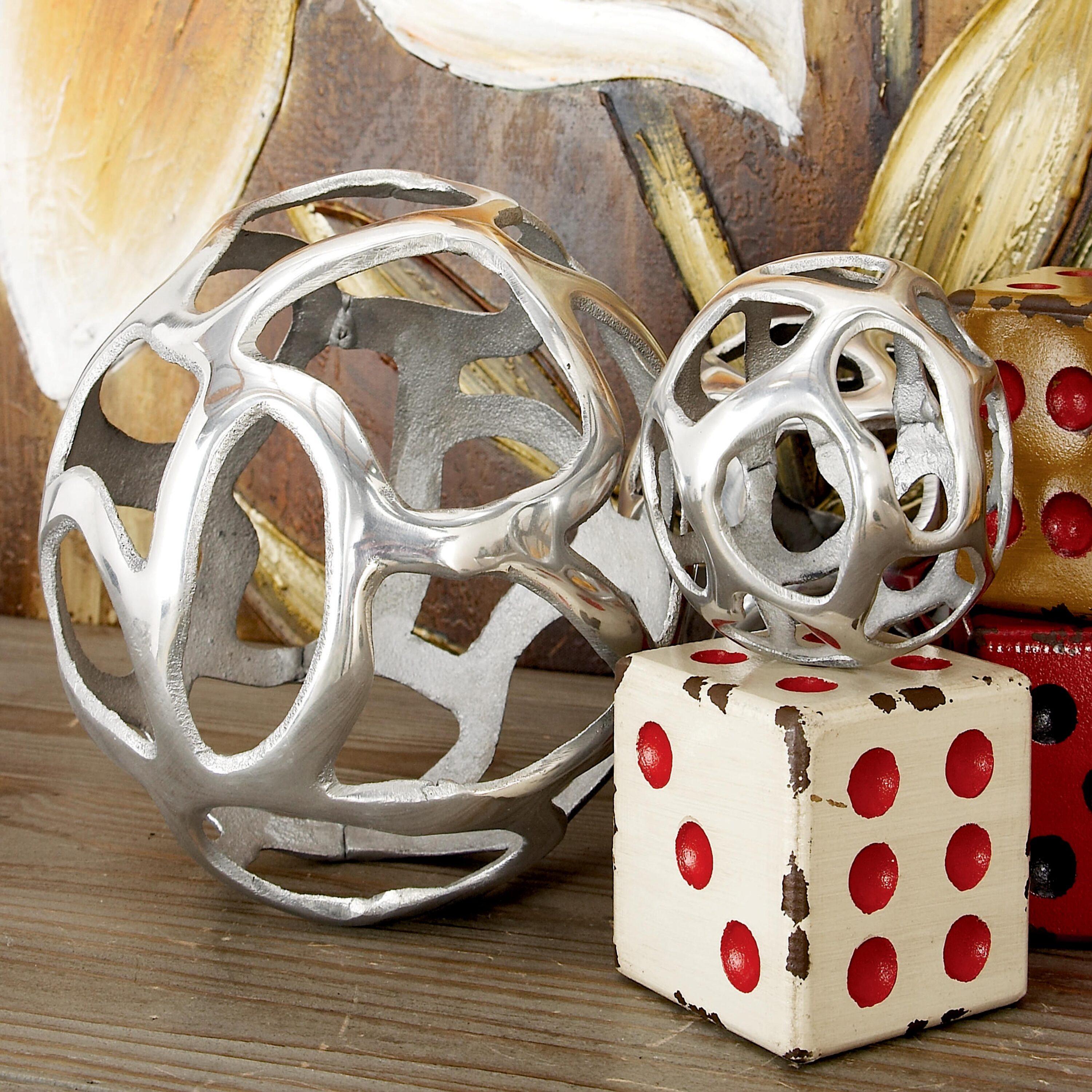 Olivia & May Set of 3 Decorative Aluminum Balls Silver : Textured Orb Sculptures for Tabletop Decor