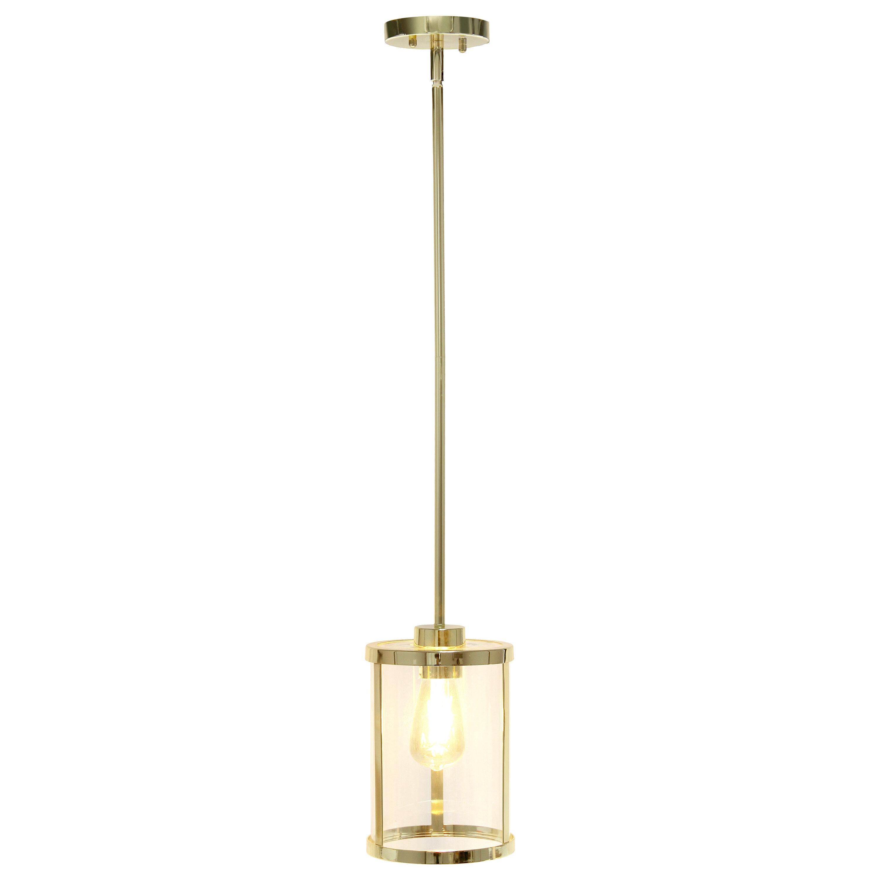 1-Light 9.25" Modern Farmhouse Adjustable Hanging Cylindrical Clear Glass Pendant Fixture with Metal Accent Gold - Lalia Home: UL Listed