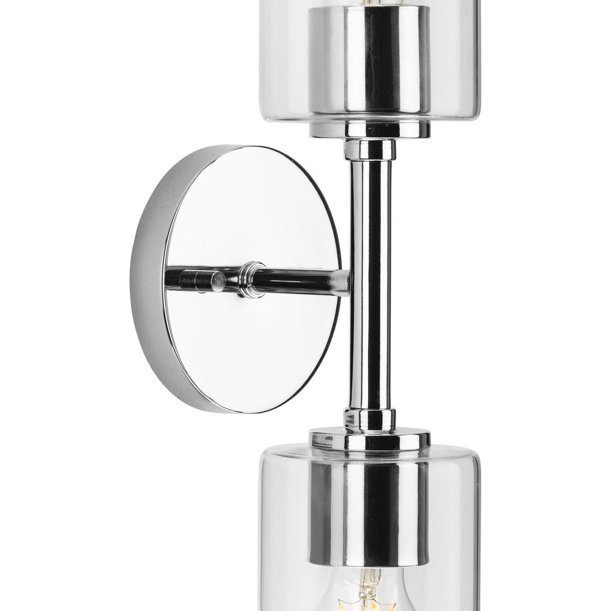 Progress Lighting Cofield 2-Light Wall Bracket, Polished Chrome, Cylindrical Glass Shade
