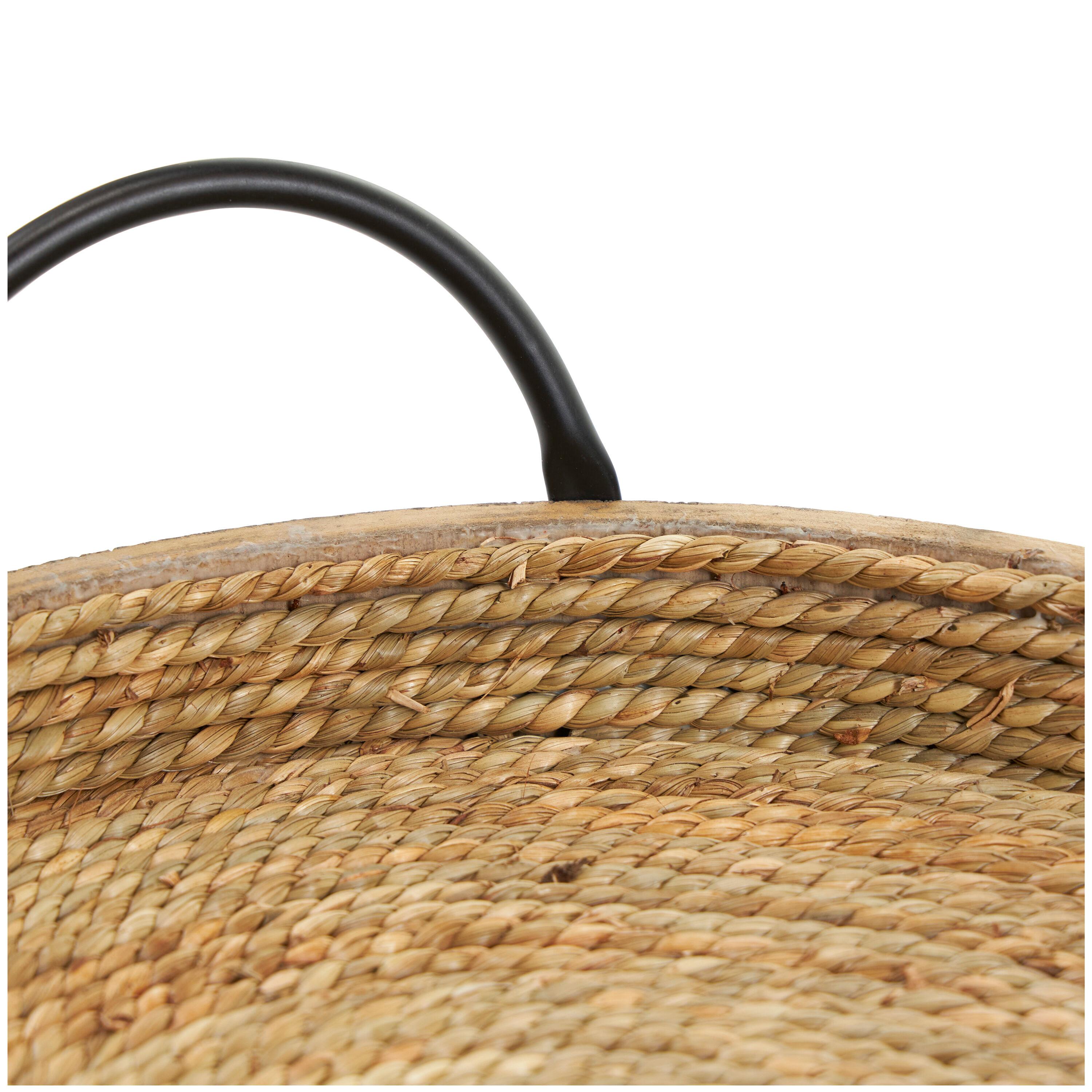 Set of 2 Round Black and Natural Wood Decorative Trays