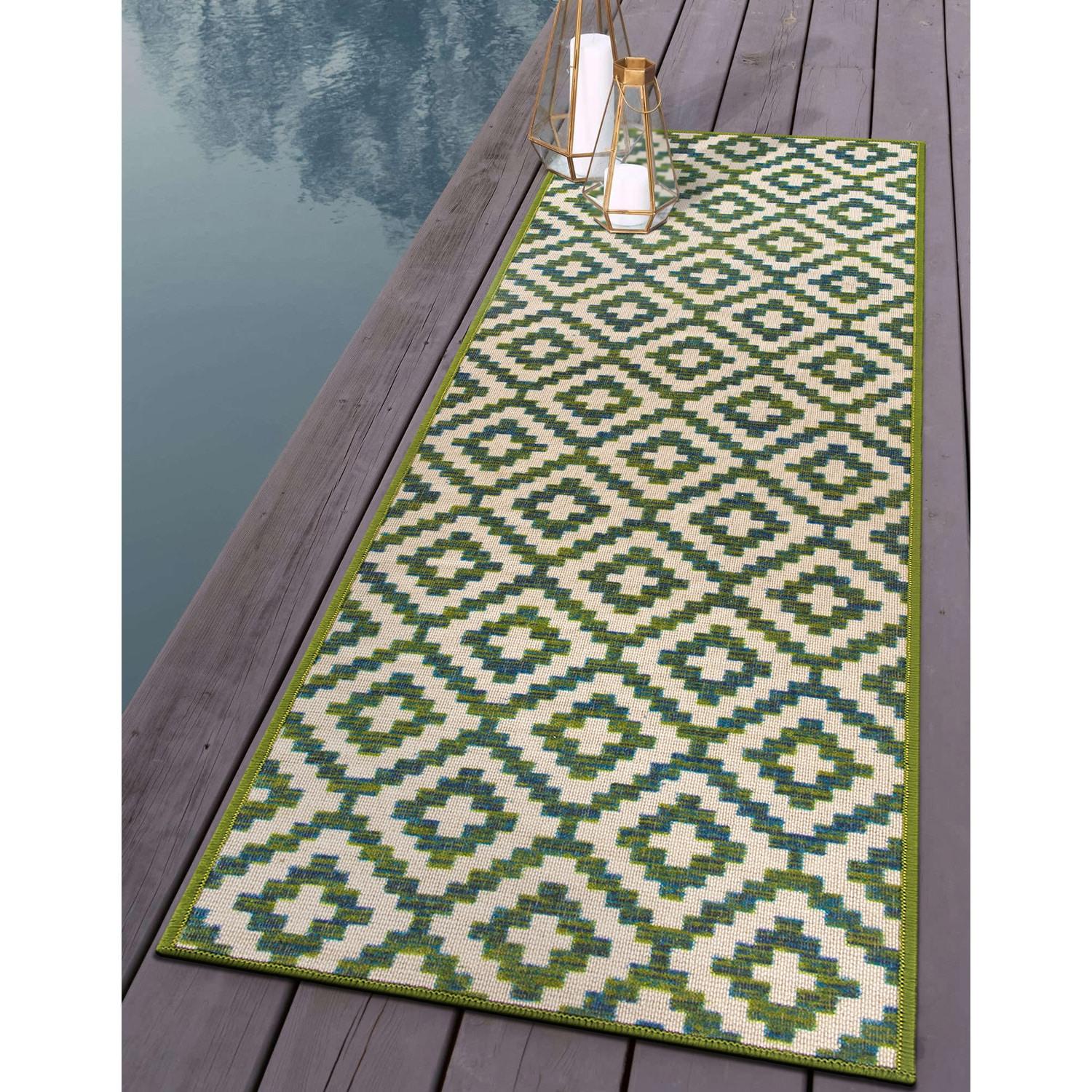 World Rug Gallery Contemporary Geometric Trellis Indoor/Outdoor Area Rug - GREEN 2'x7'