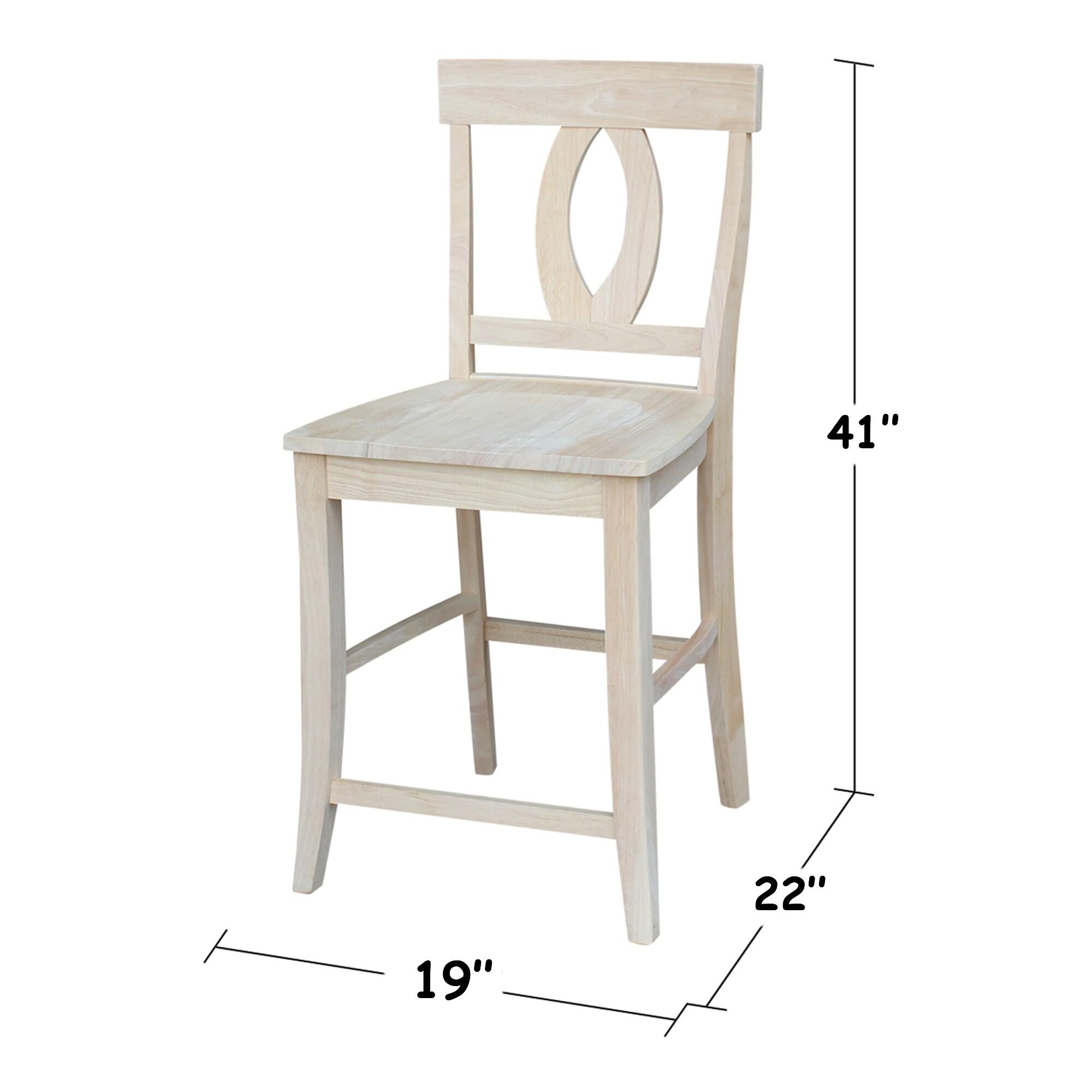 Counter Height Barstool Verona Unfinished - International Concepts: Rubberwood, Square Back, 24" Seat Height