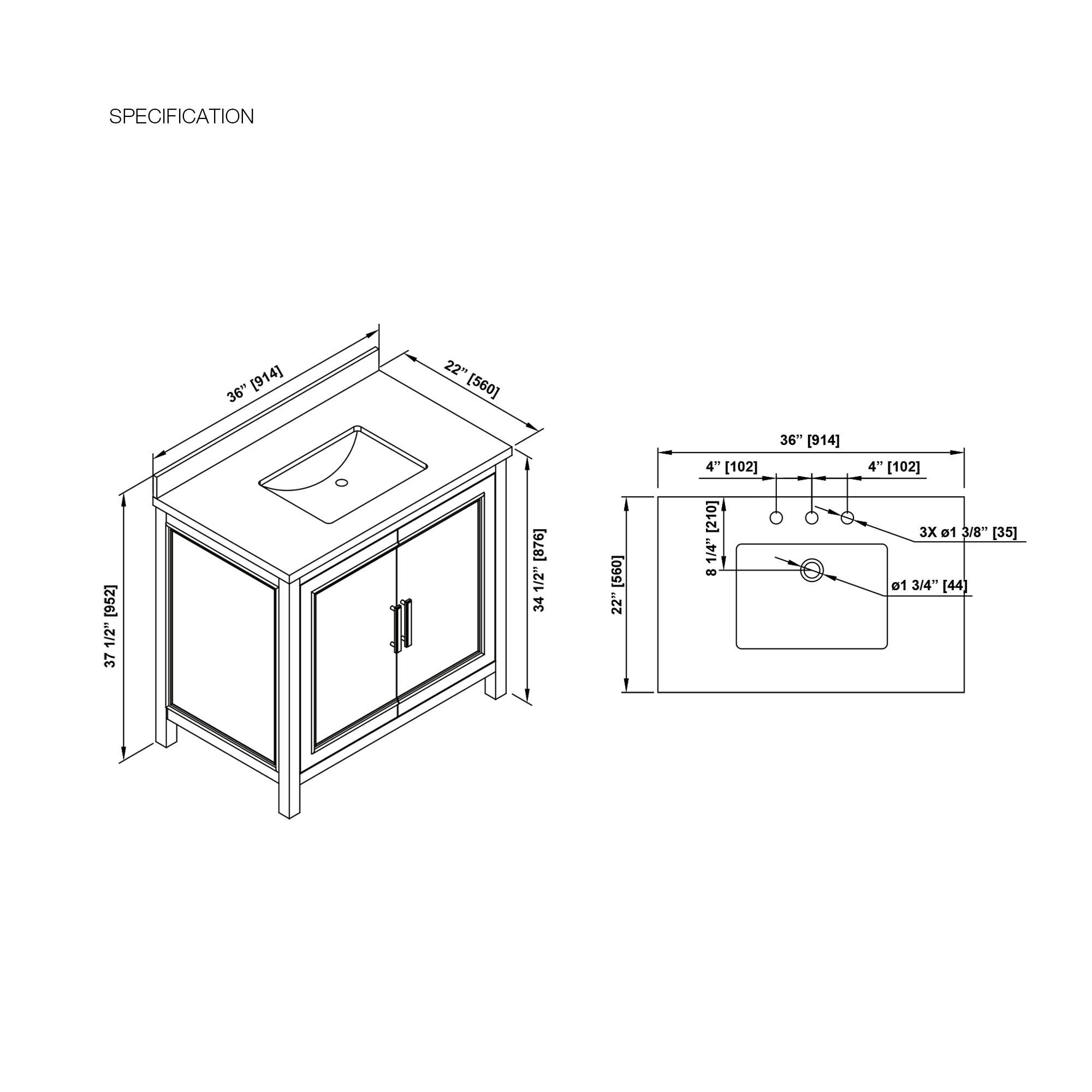 OVE Decors Nyall Bathroom Vanity 36 In, Sahara Birch (Renovation)