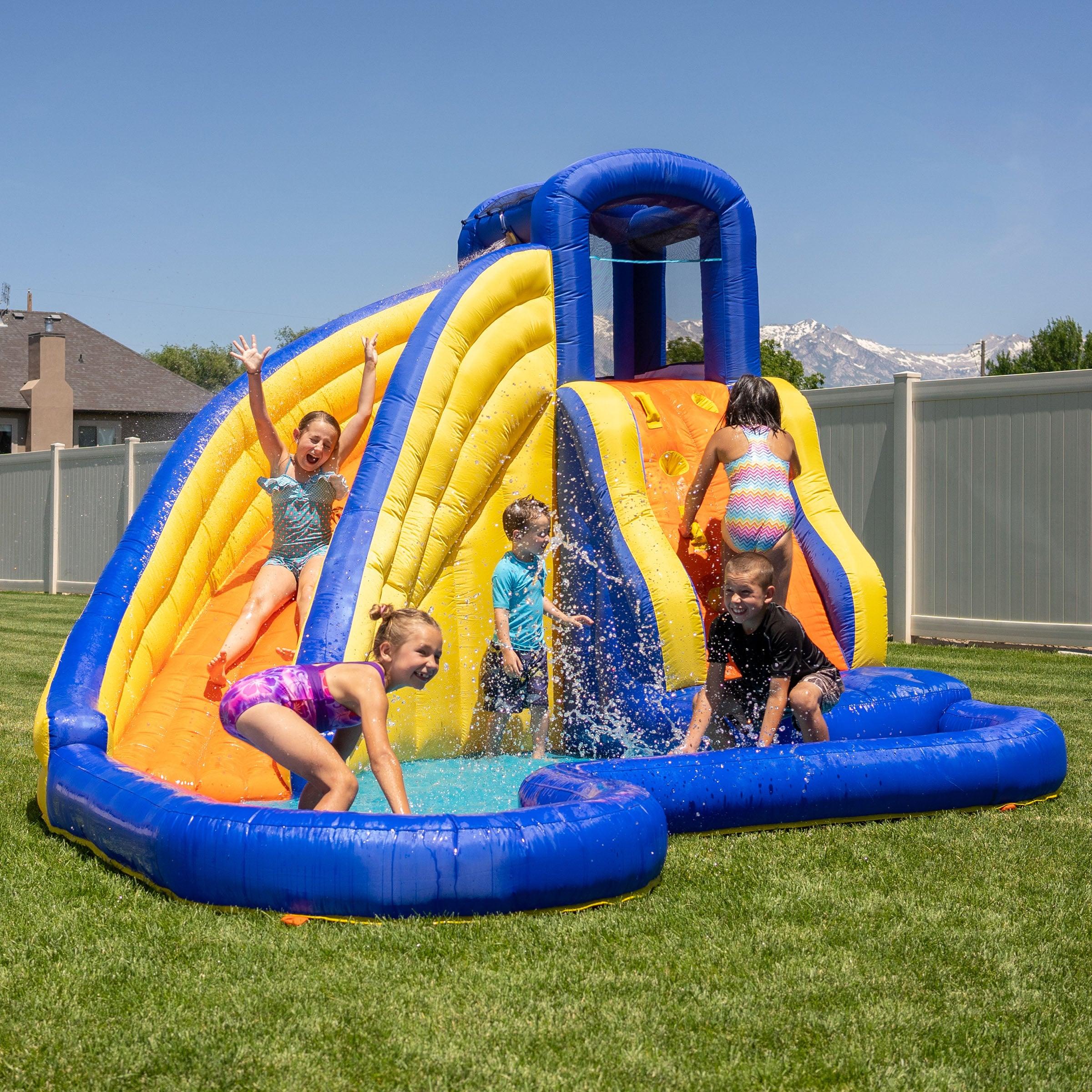 Sportspower™ Big Wave II Inflatable Water Slide with Climbing Wall & Splash Pool, Ages 3-8, Heavy Duty, ASTM Certified, Lifetime Warranty on Included Blower