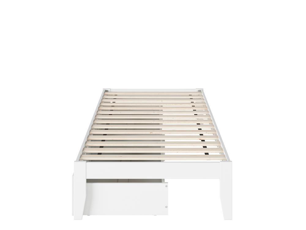 White Twin Platform Bed with Storage Drawers and USB Charger