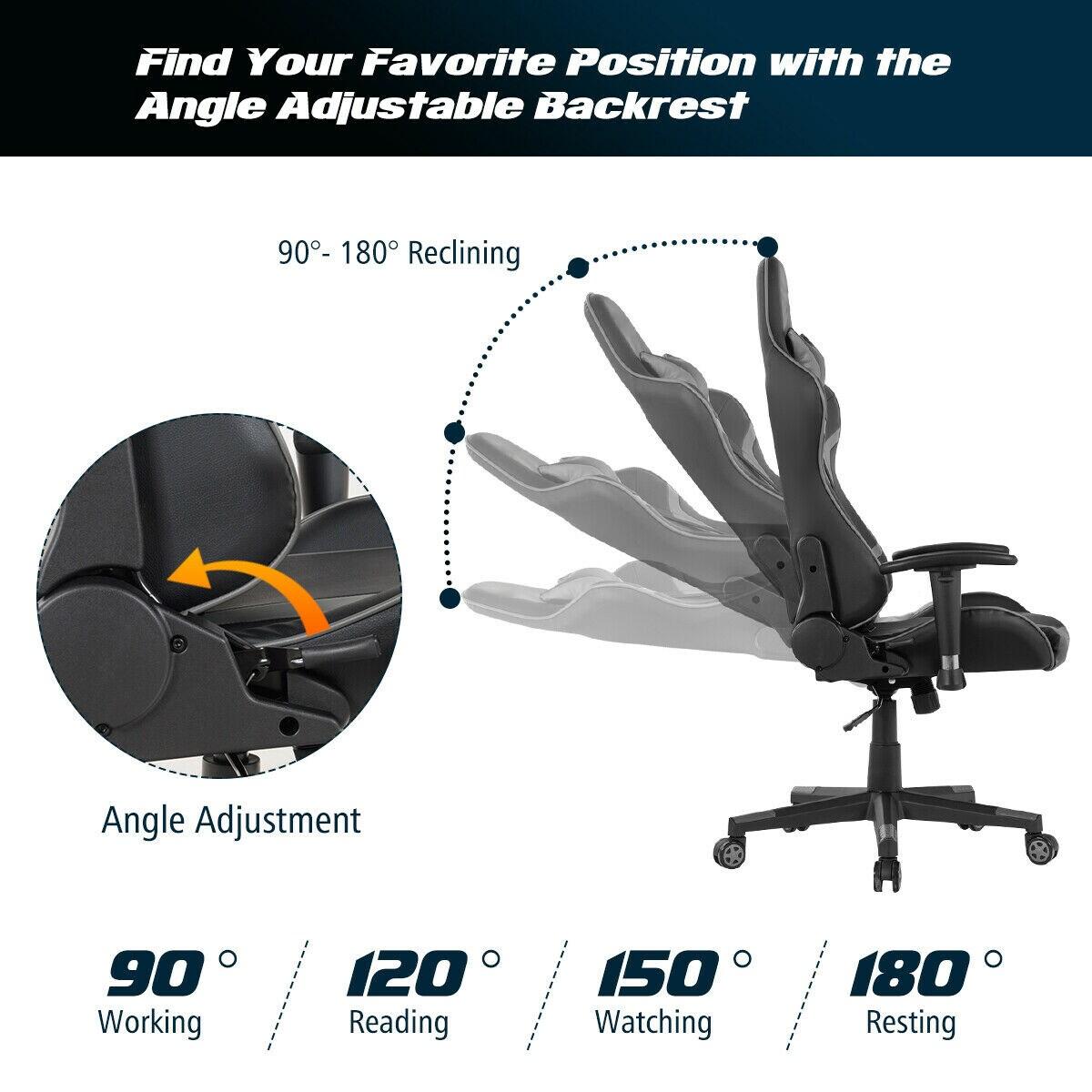 Costway Massage Gaming Chair Reclining Swivel Racing Office Chair w/Lumbar Support Grey