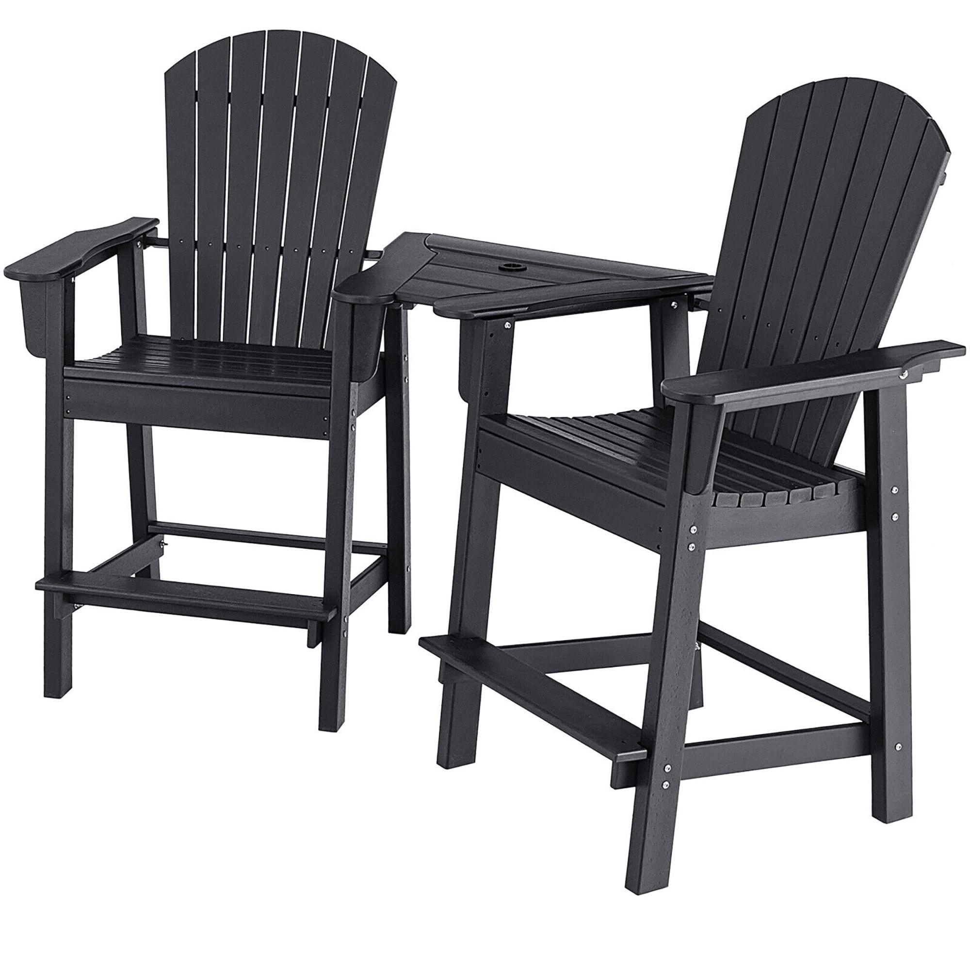 Rosecliff Heights HDPE Tall Adirondack Chair Set with Removable Double Trays (Set of 2)