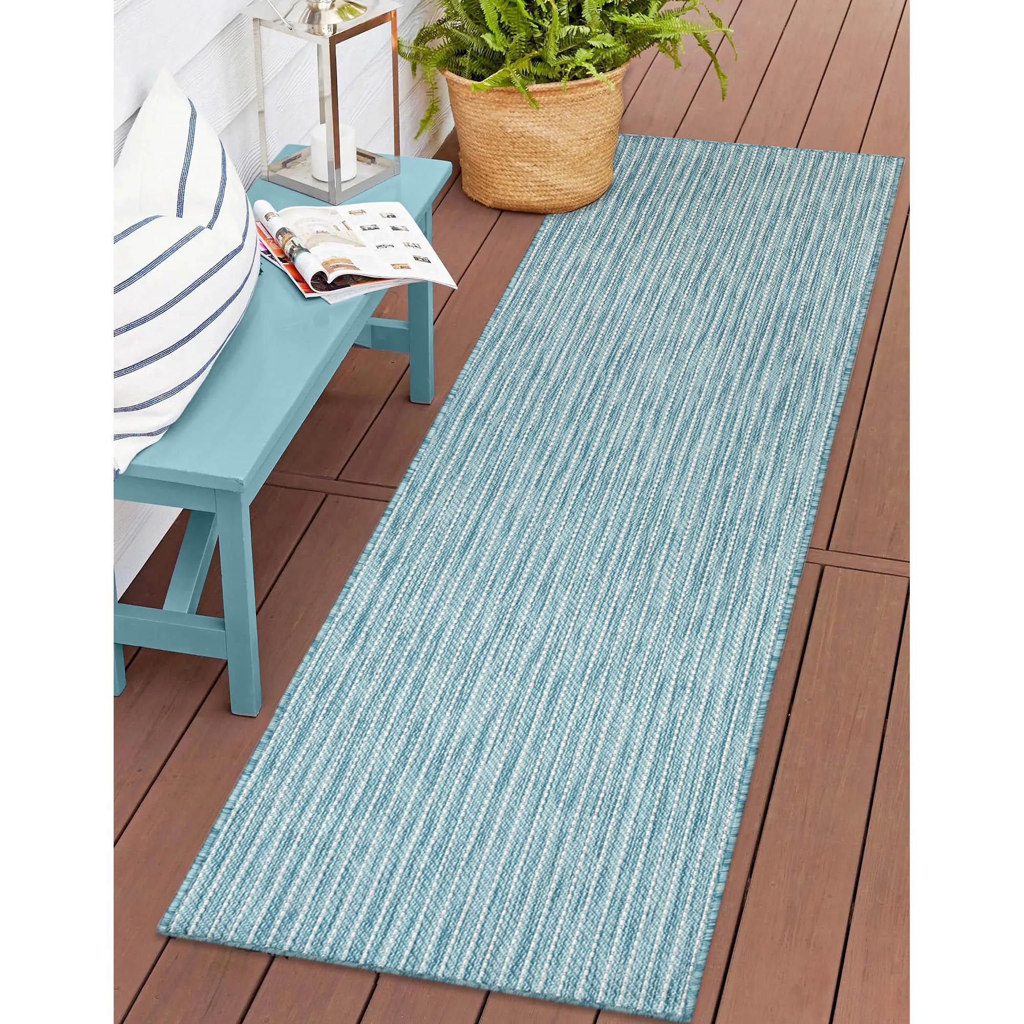 Liora Manne Carmel Texture Stripe Indoor/Outdoor Rug Aqua 1'11" x 4'11"