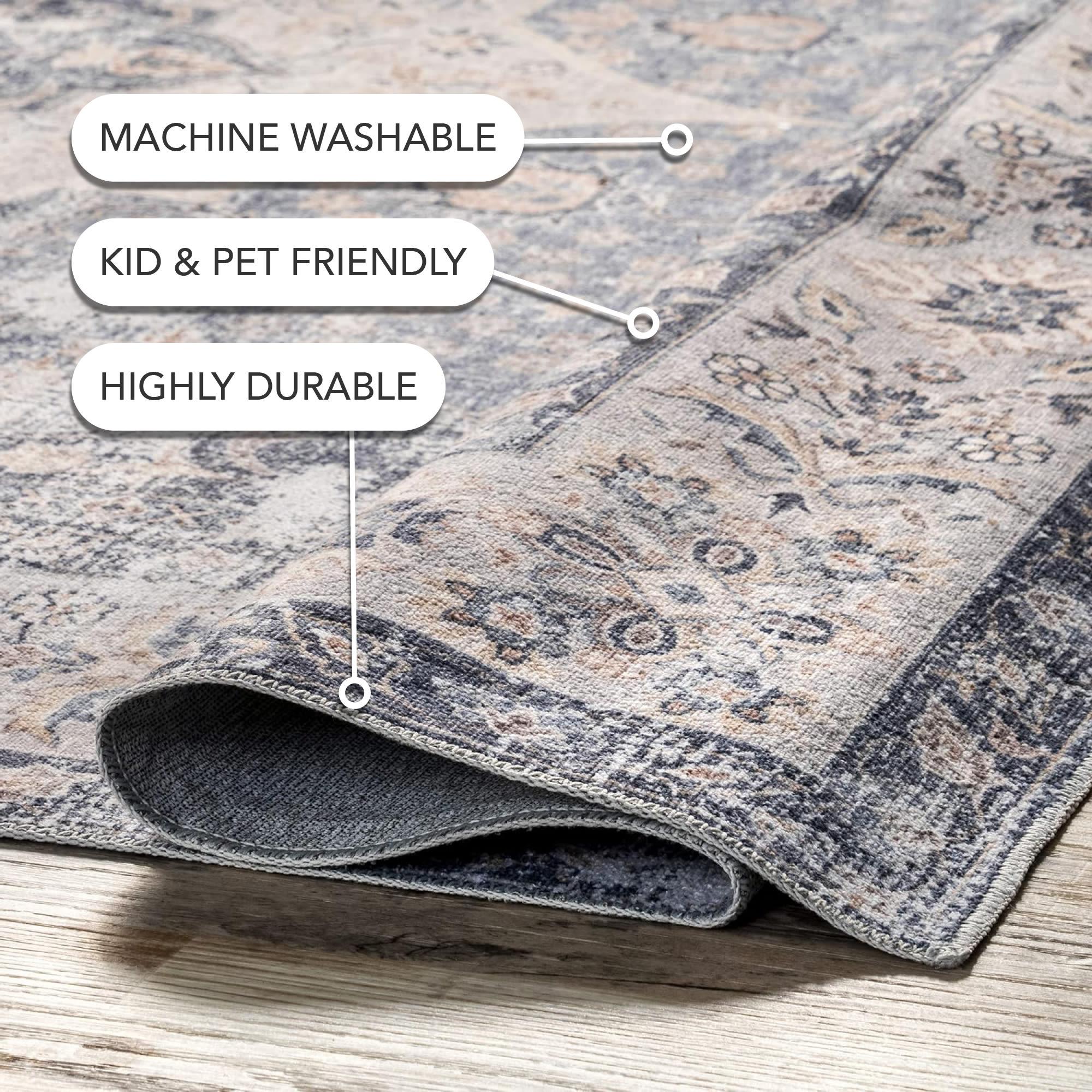 Nuloom Elsa Medallion 4x6 Machine Washable Indoor Area Rug for Living Room Bedroom Dining Room Kitchen, Blue/Ivory