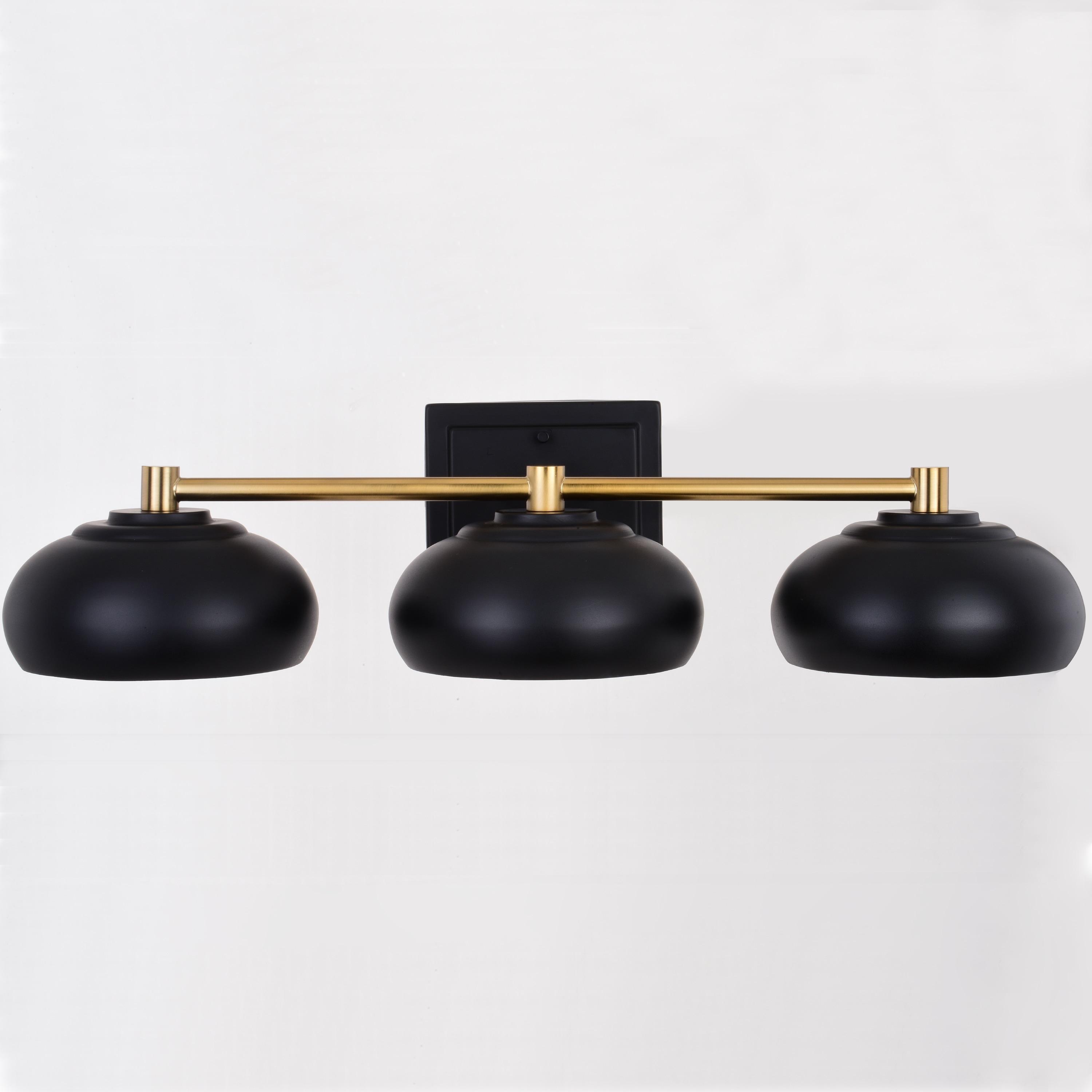 Belmont 3 Light Black and Brass Mid Century Modern Dome Bathroom Vanity Fixture