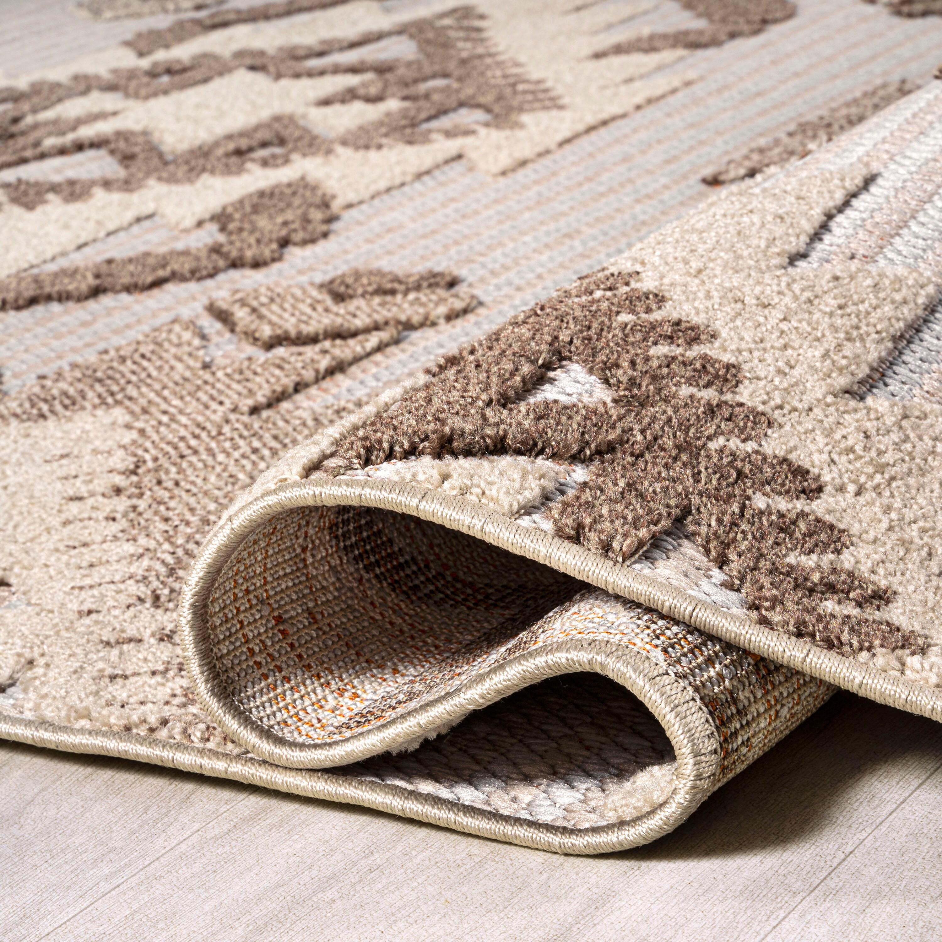 4'x6' Sumak High-Low Pile Neutral Diamond Kilim, Brown/Ivory - JONATHAN Y