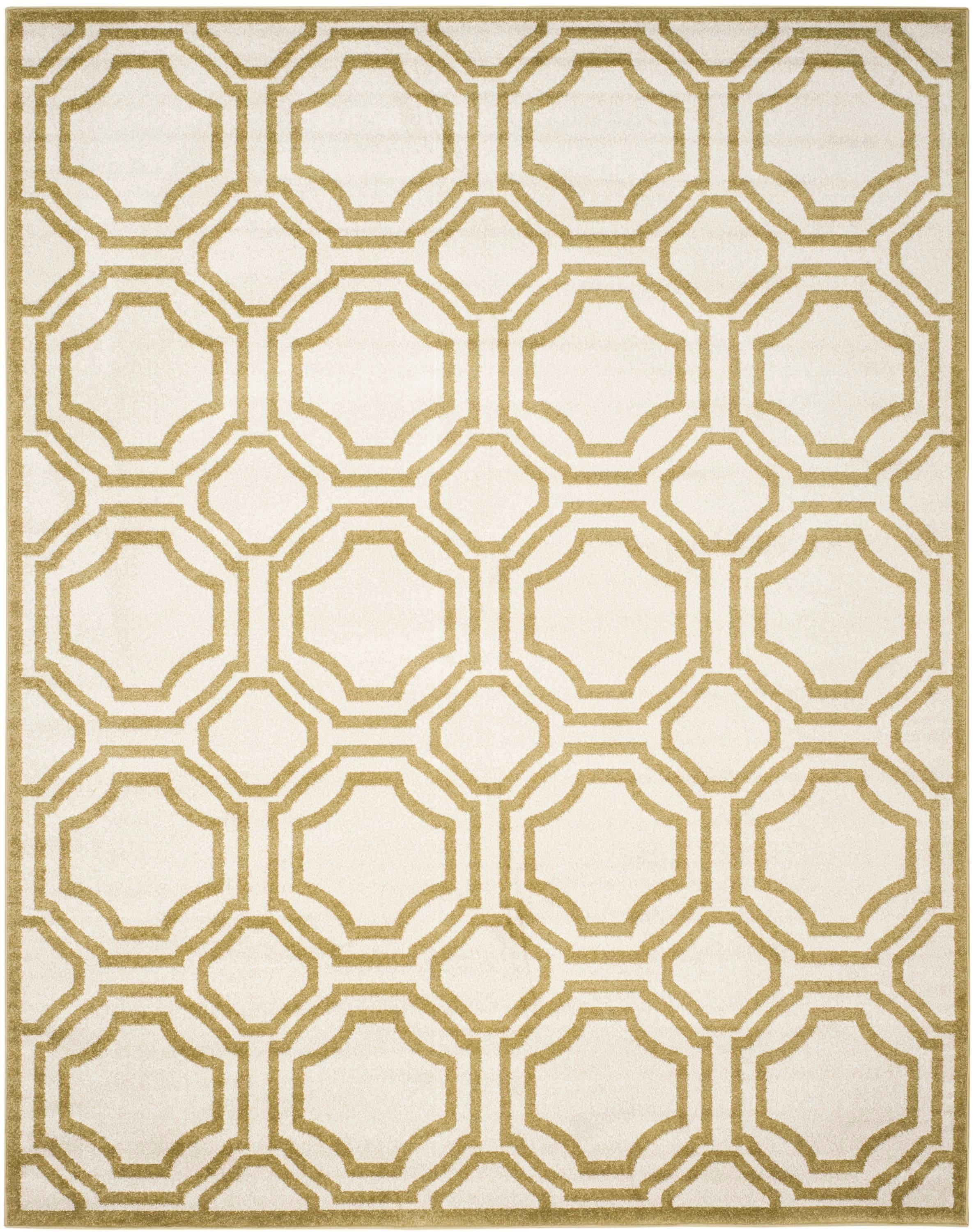 Ivory and Light Green Geometric Cotton Area Rug