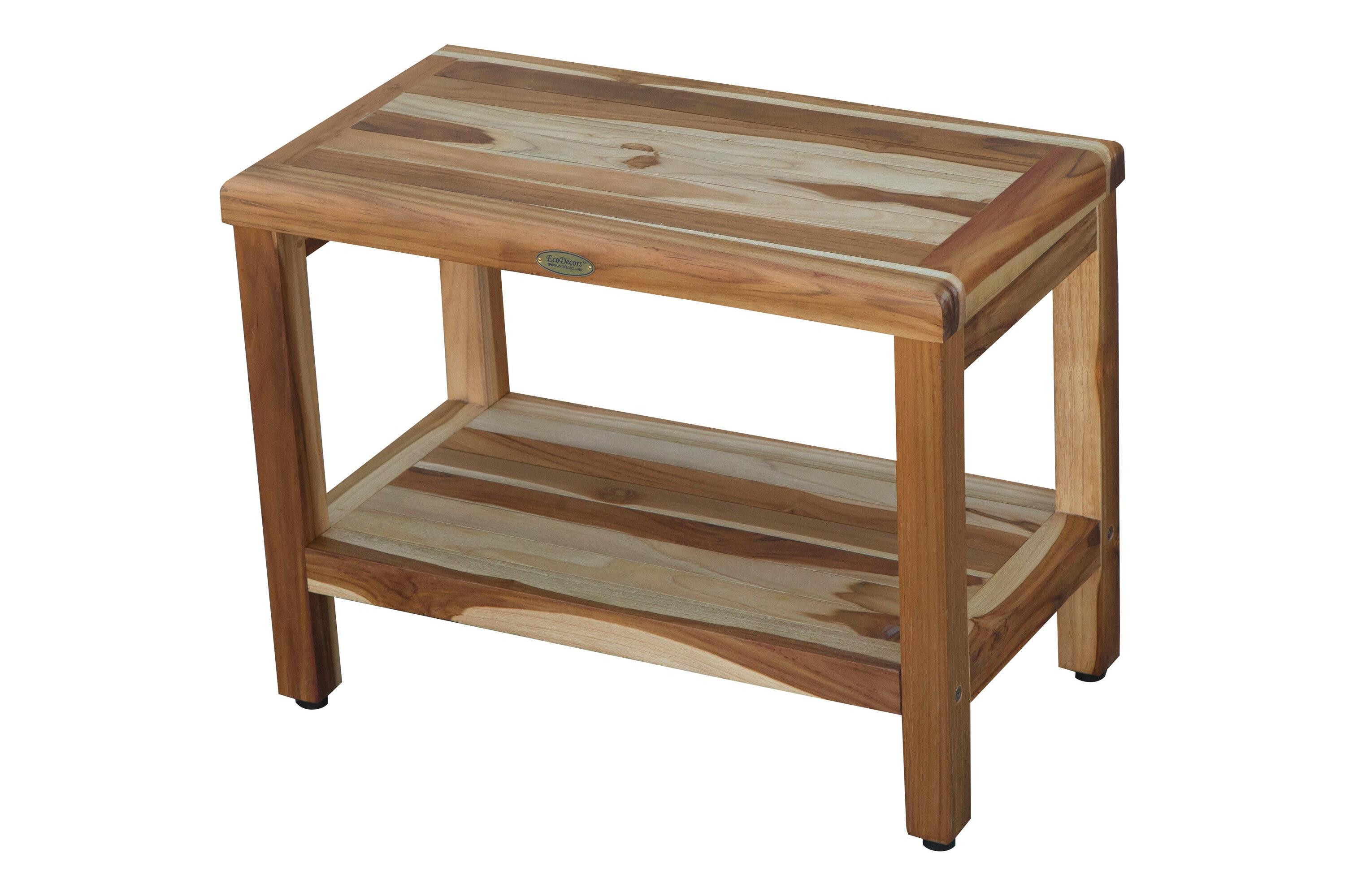 24" Eleganto ED1001 Wide Teak Shower Bench with Shelf - EcoDecors