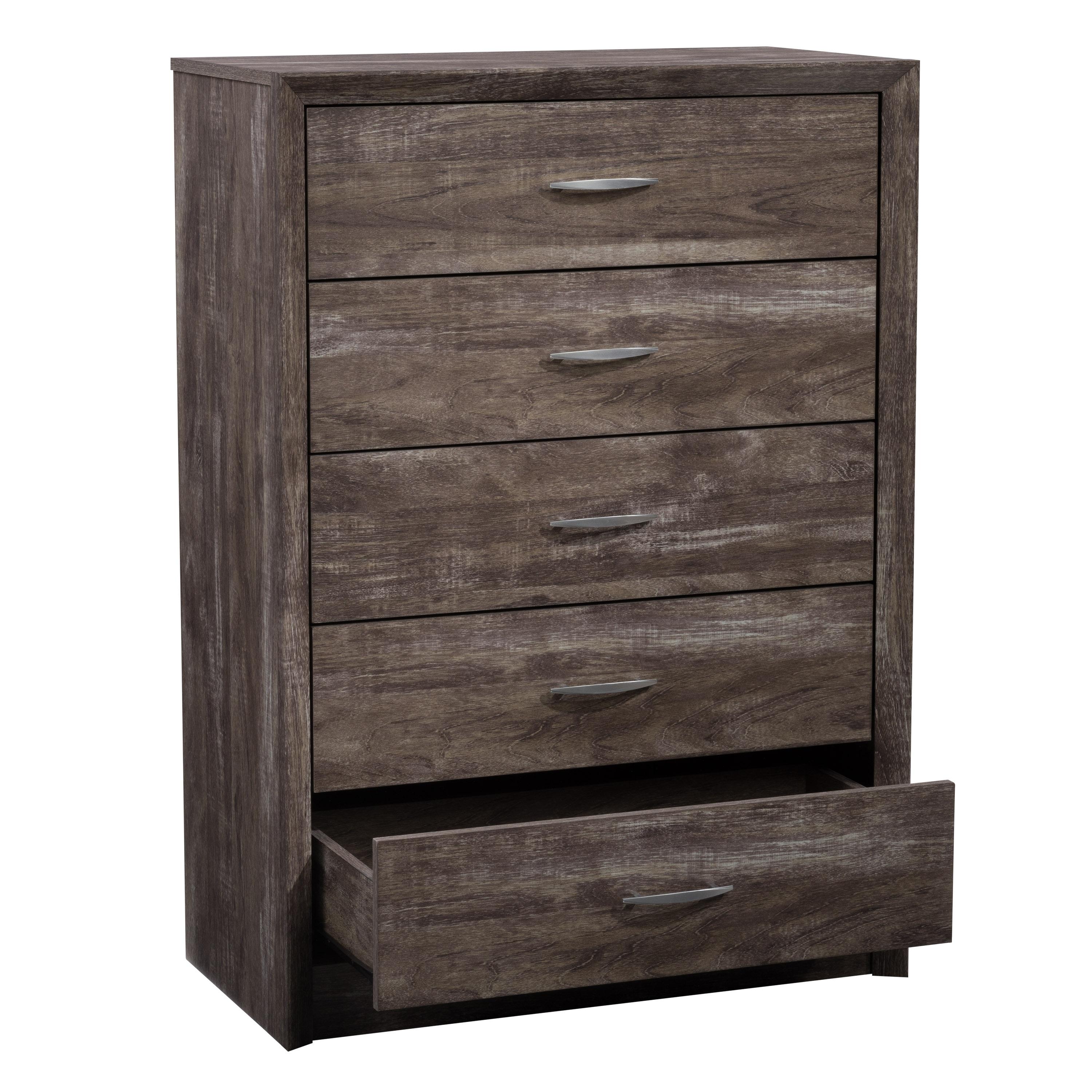 CorLiving Newport Mid Century Modern Brown-Washed Engineered Wood 5-Drawer Tall Dresser for Bedroom - Large, Tall Chest of Drawers - Perfect Bedroom Furniture and Dressers for Clothes Storage