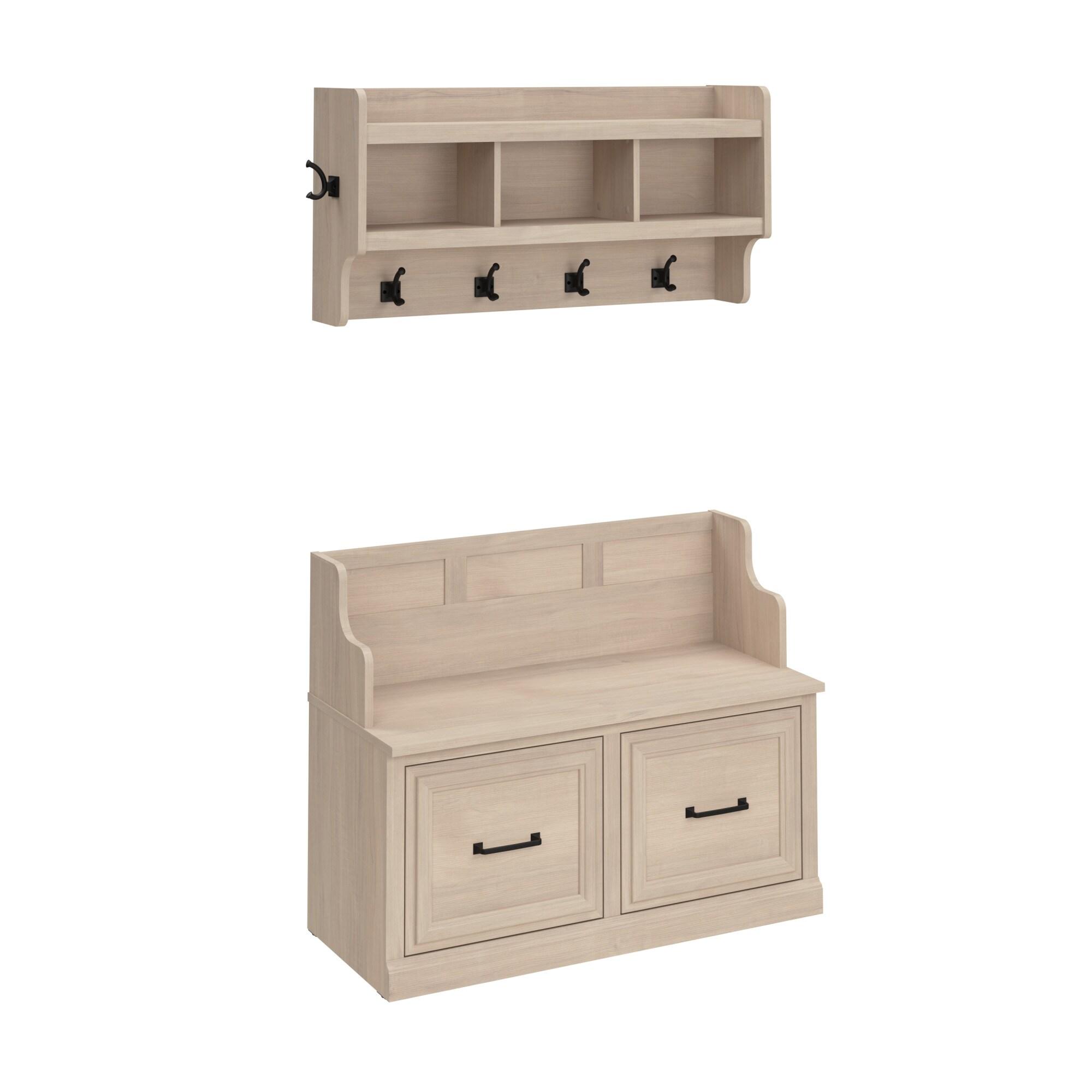 Woodland 40W Hall Tree and Shoe Bench w/ Doors in White Maple - Engineered Wood
