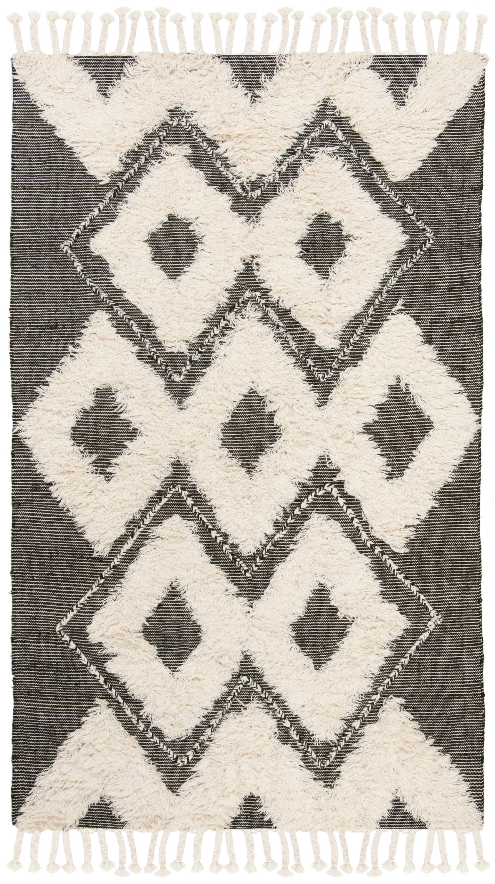 Kenya KNY903 Hand Knotted Area Rug - Black/Ivory - 5'x8' - Safavieh.