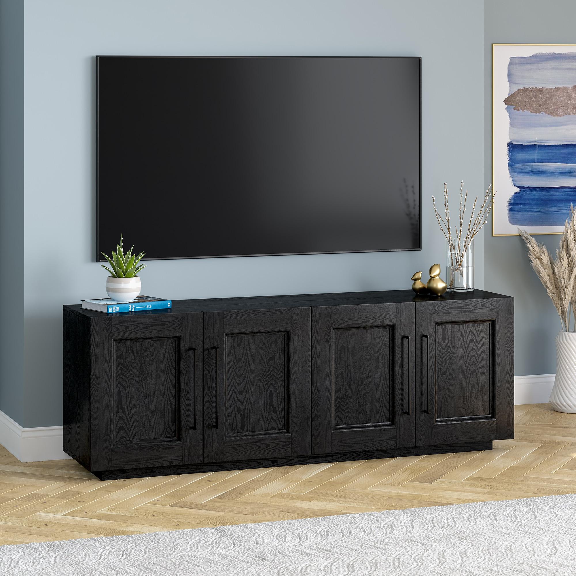 Evelyn&Zoe Merrimac Rectangular TV Stand for TV's up to 75", Black Grain
