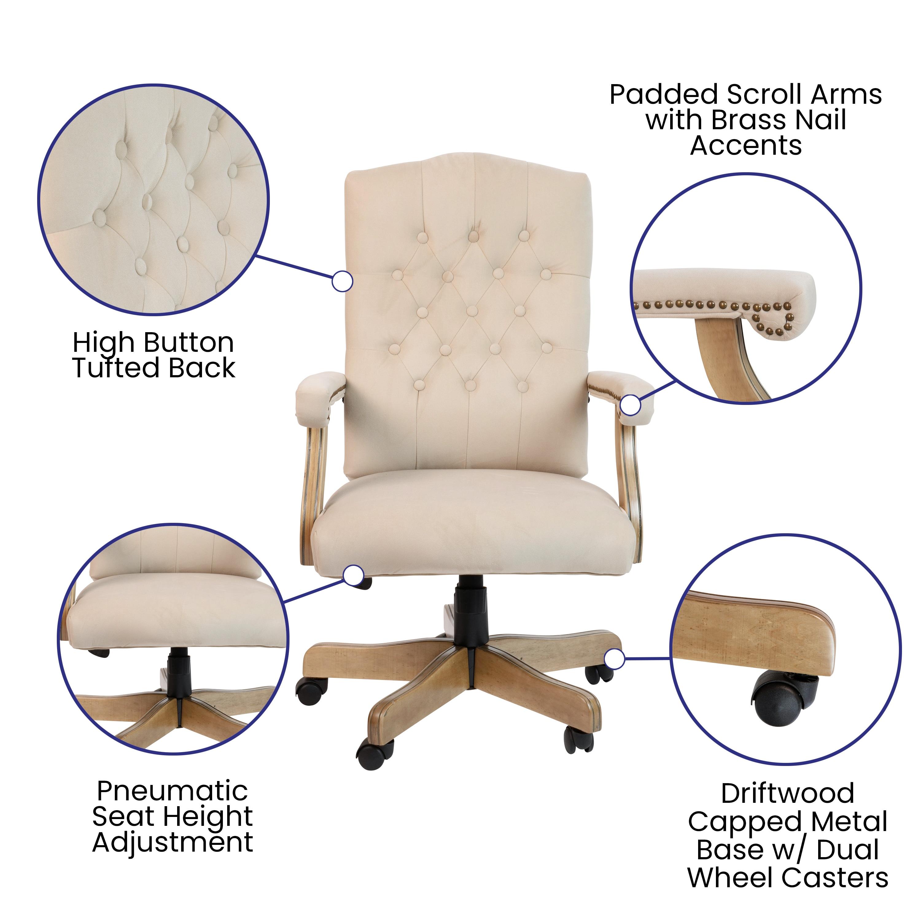 Flash Furniture Ivory Microfiber Classic Executive Swivel Office Chair with Driftwood Arms and Base