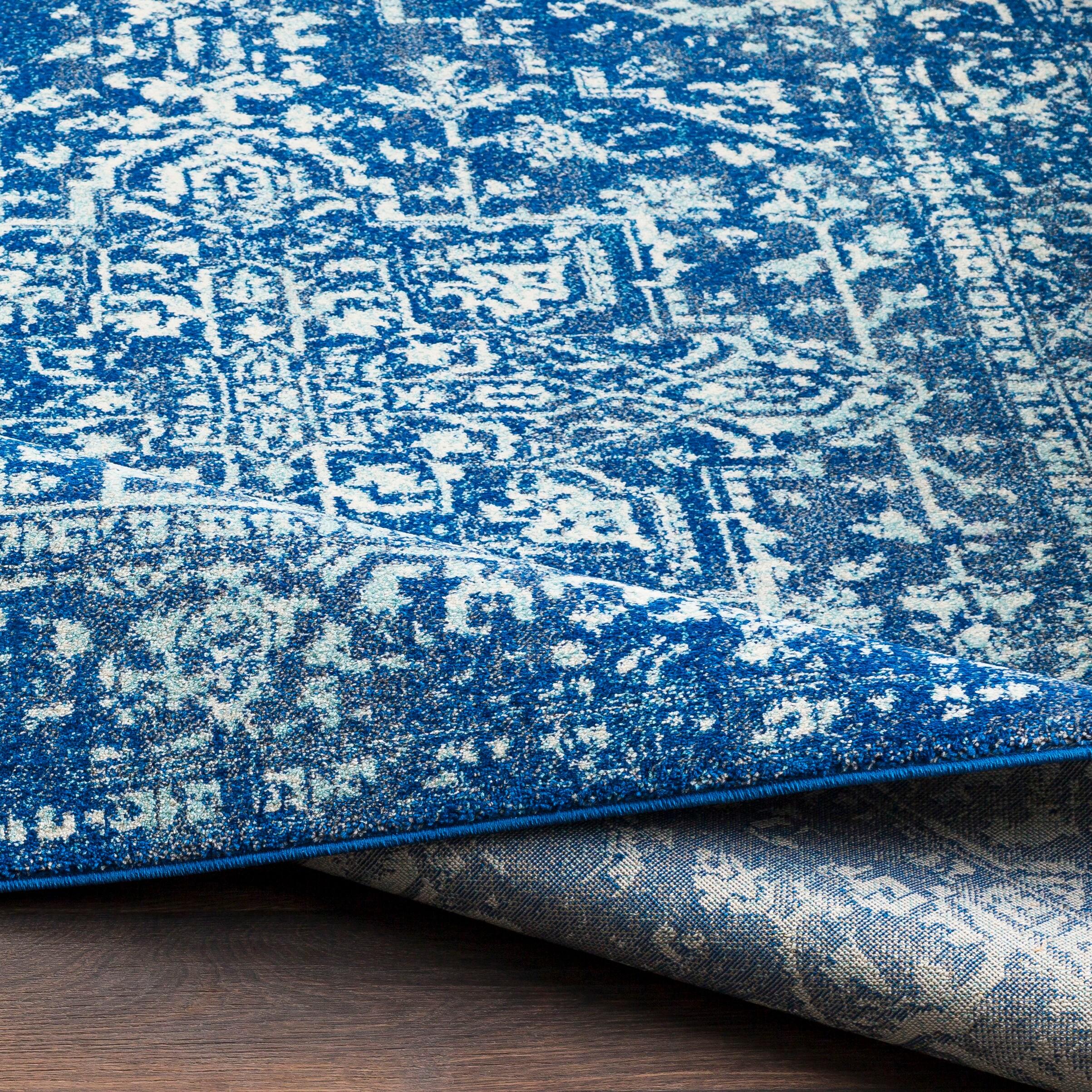 Livabliss 7'10"x10'3" Worsham Traditional Rug Dark Blue: Stain & Fade-Resistant, Medium Pile, Indoor Use