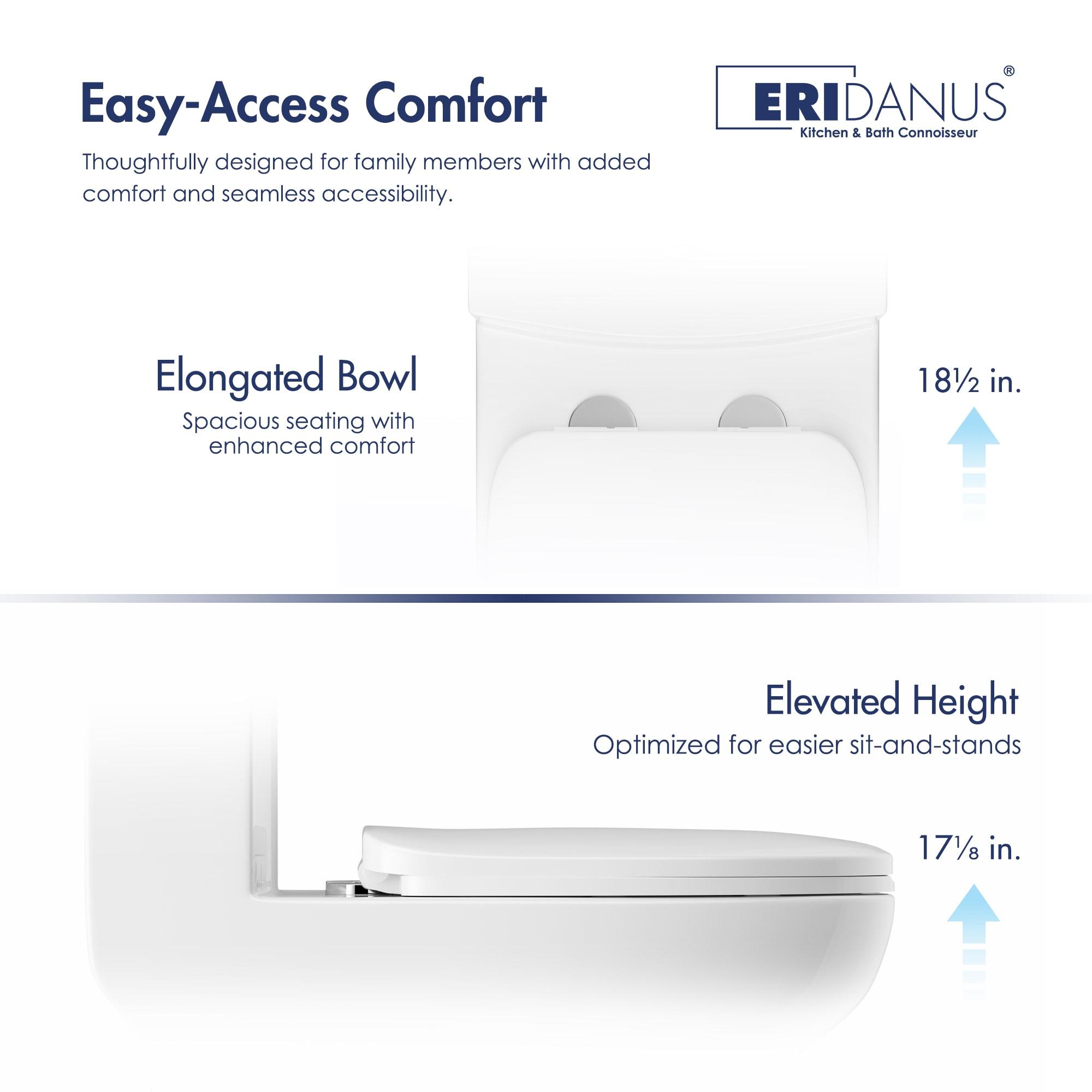 Eridanus One Piece Toilet Elongated With Soft Closing Seat, Comfortable ADA Compliant 17" Chair Height Seat, Powerful & Quiet Left Side Trip Lever Flush (1.28 GPF), 12" Rough-In