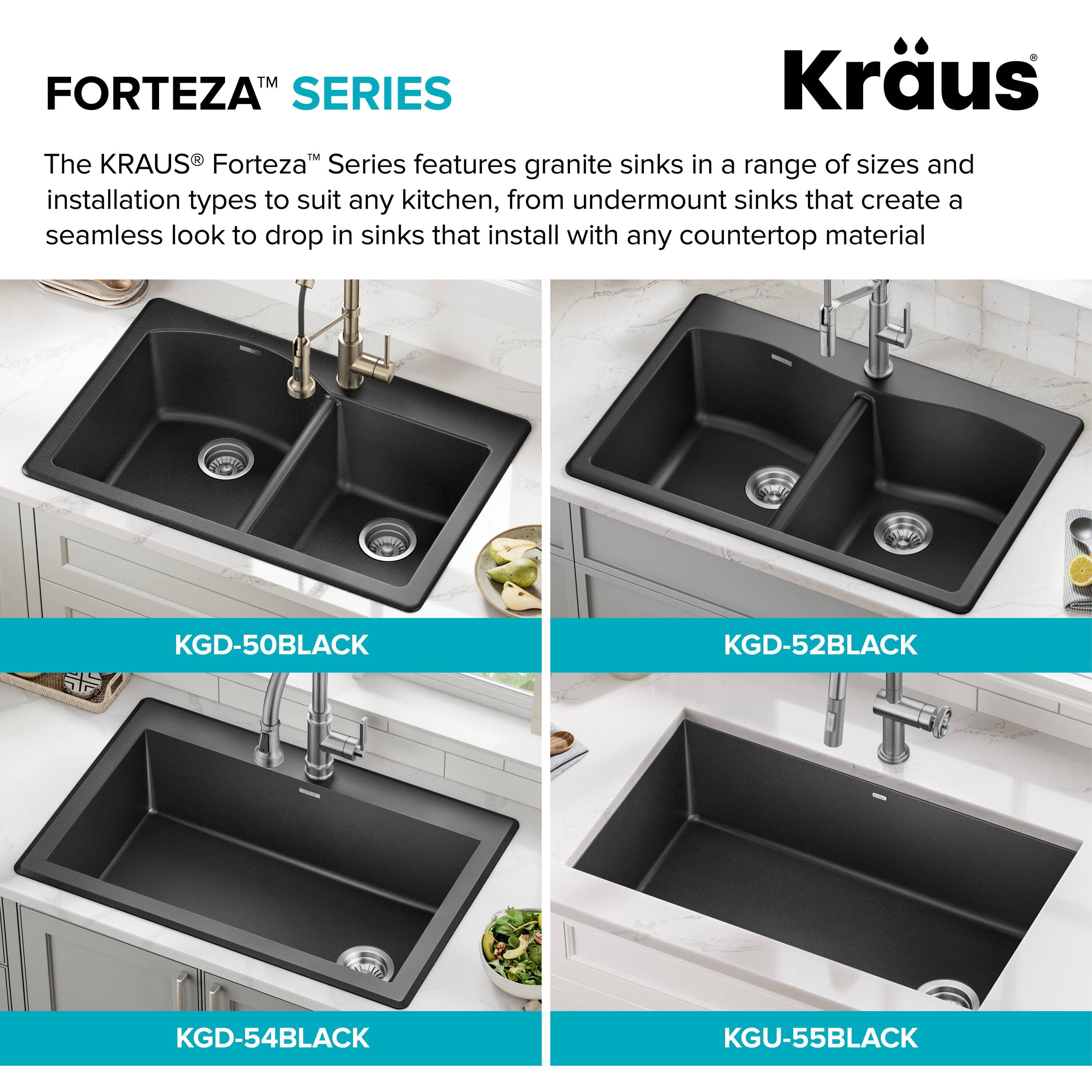 KRAUS Forteza™ 33" L Dual Mount 60/40 Double Bowl Granite Kitchen Sink