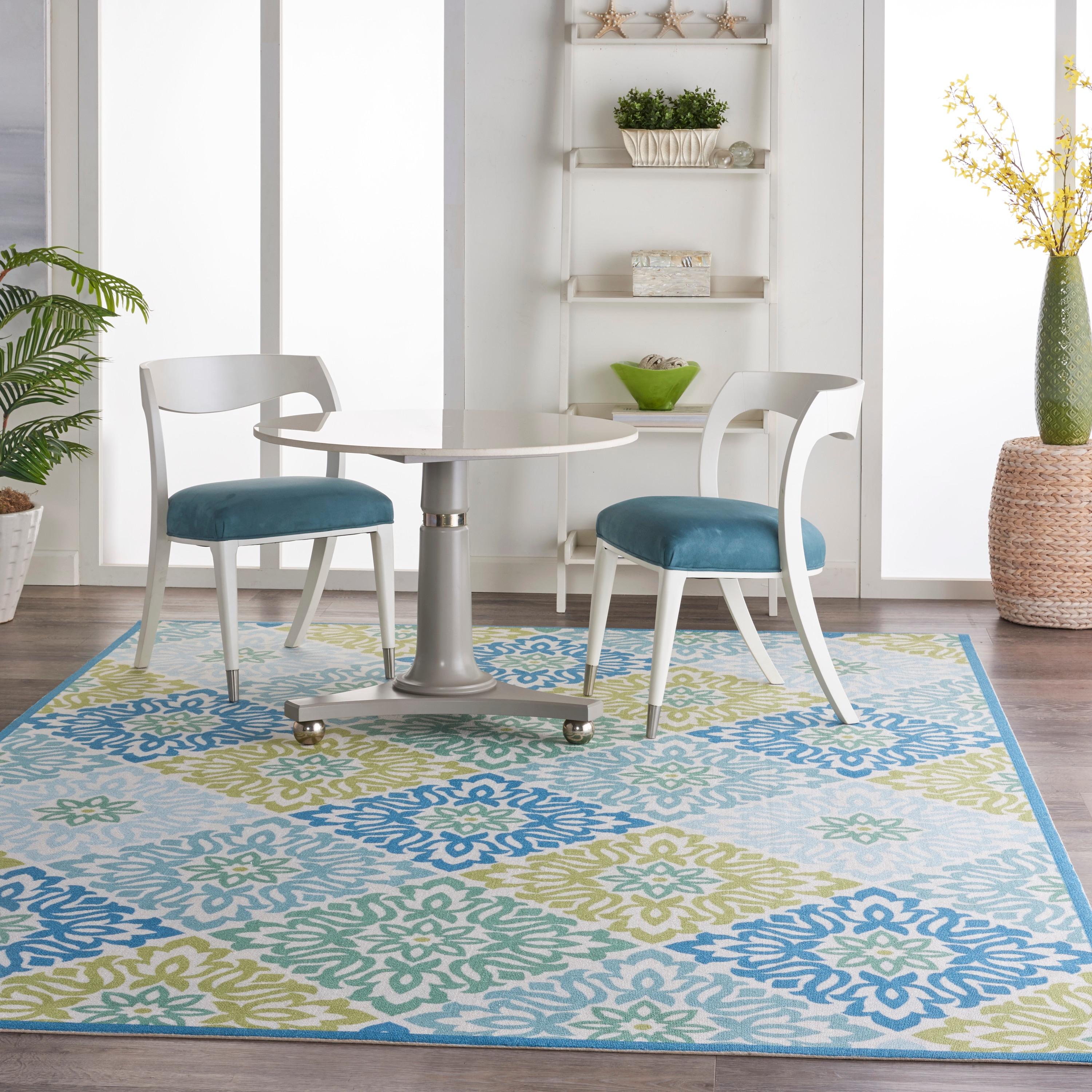 Waverly Sun & Shade "Sweet Things" Marine Indoor/Outdoor Area Rug by Nourison SND23 7'9" x 10'10"