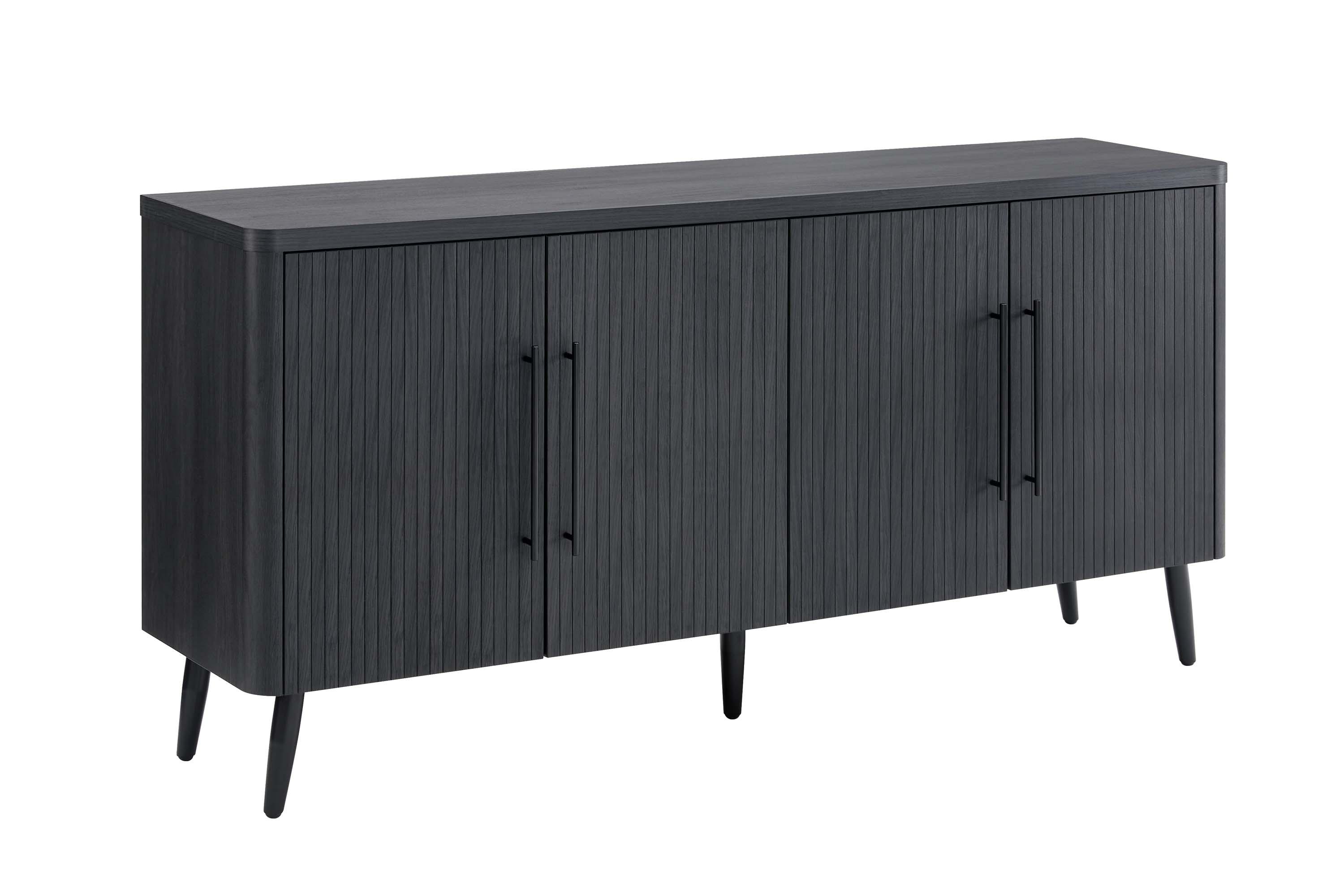 Manhattan Comfort Jodie 65" Mid-Century Modern Sideboard with 8 Adjustable Shelves in Charcoal Gray