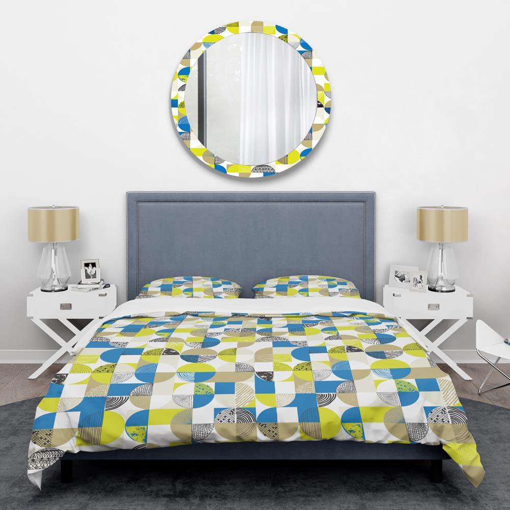 Twin Blue and Yellow Geometric Microfiber Duvet Cover Set