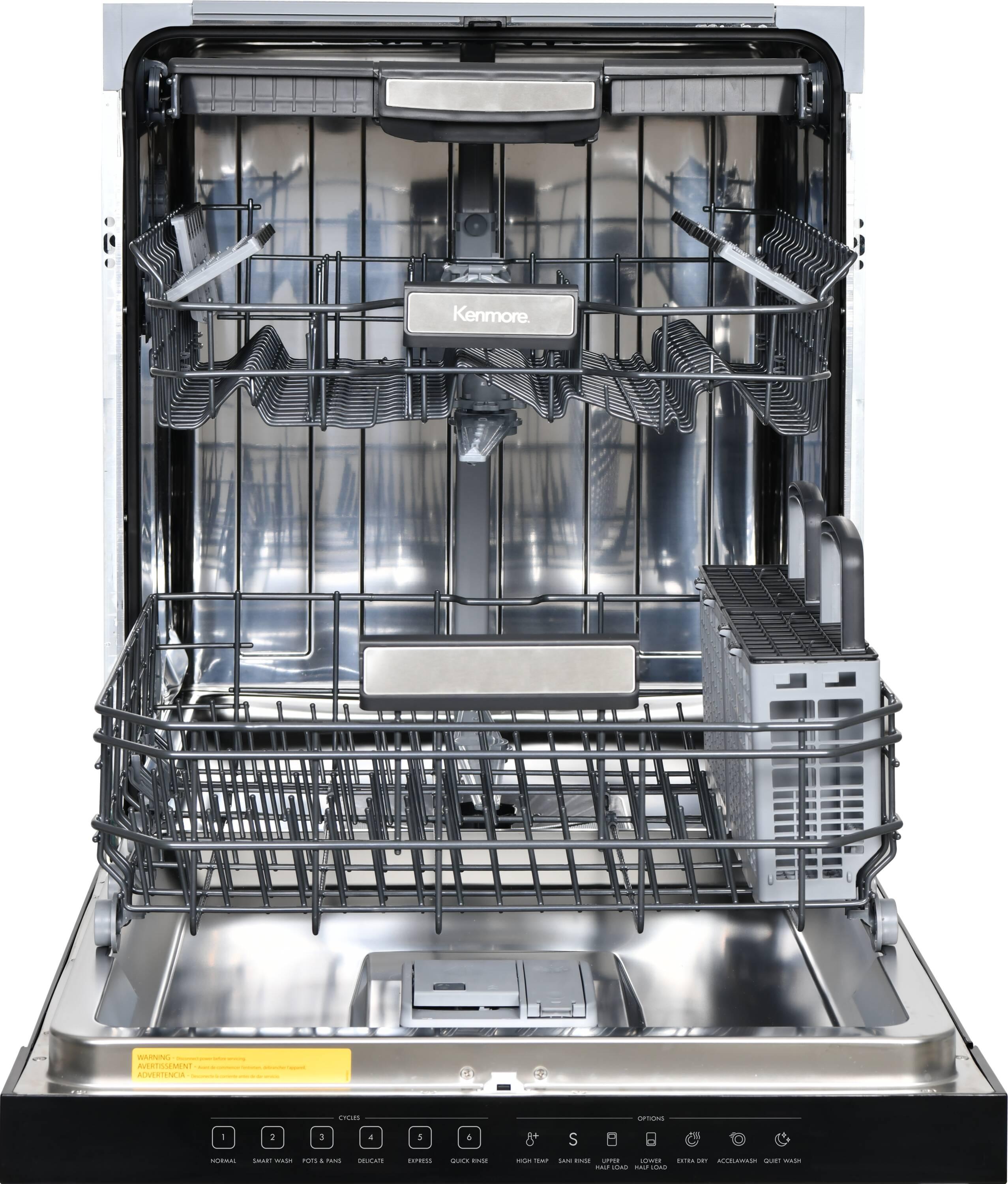 Kenmore 24" Built-In Stainless Steel Tub Dishwasher with EasyFlex 3rd Rack, SmartWash, UltraWash Plus, TurboDry, and MoreSpace Adjustable Rack, Energy Star Certified, Black