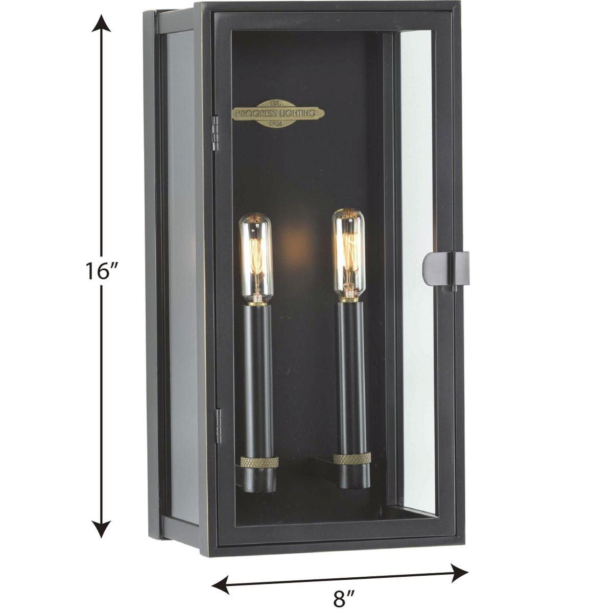 Progress Lighting Stature 2-Light Outdoor Wall Lantern, Oil Rubbed Bronze, Clear Glass Shade