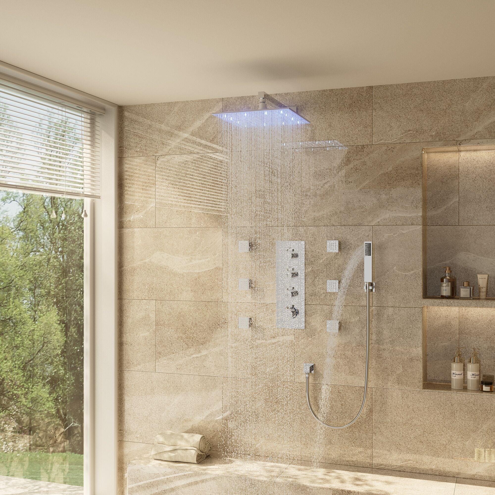 Revitalize 12 Inch Luxury Thermostatic Complete Shower System with Rough-in Valve