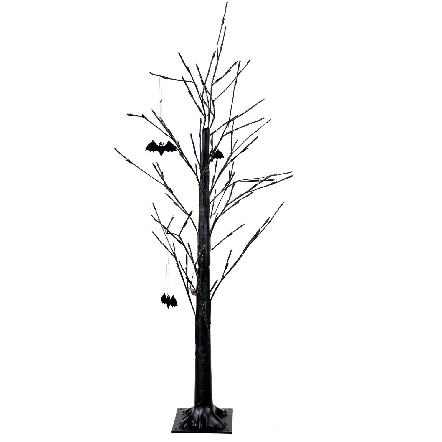 Haunted Hill Farm Set of 3 Halloween Trees with Bats and Orange LED Lights, 3-ft., 4-ft., and 5-ft.