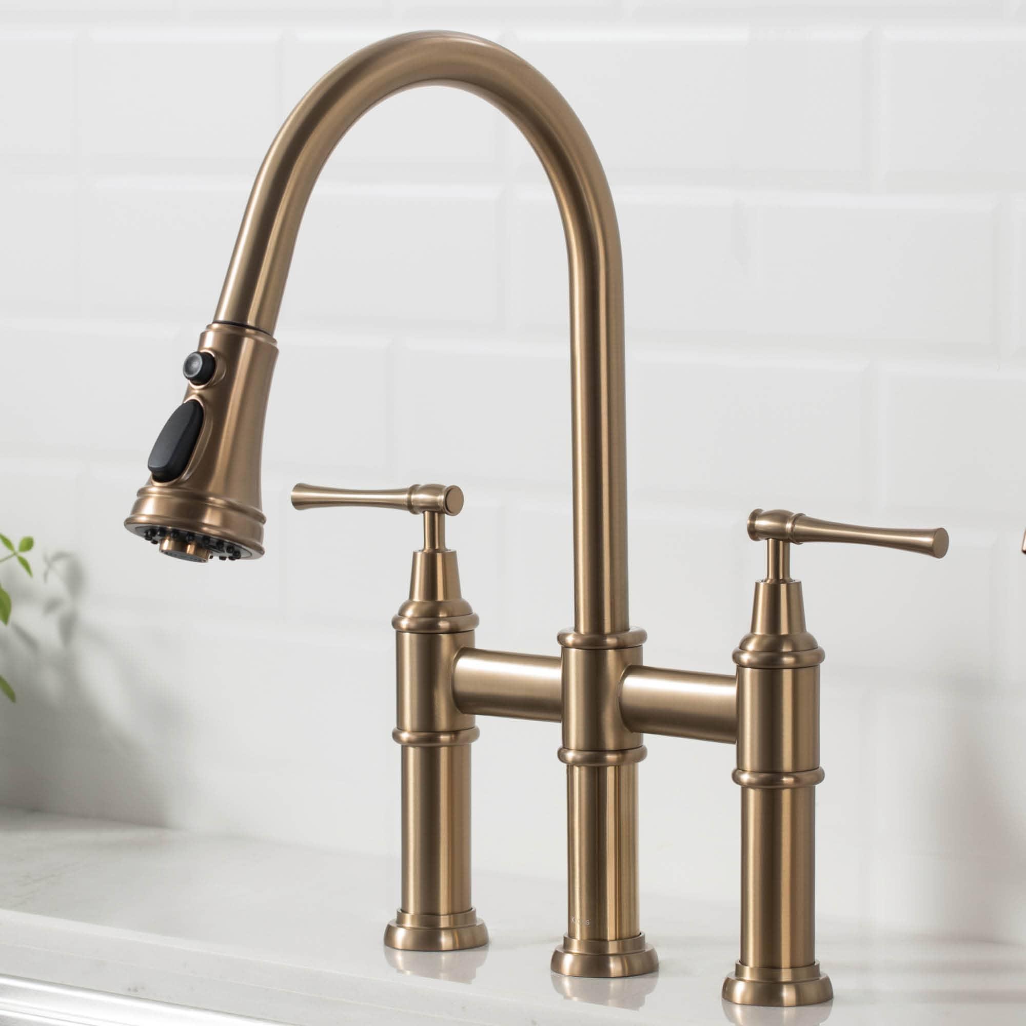 Kraus Allyn Transitional Bridge Kitchen Faucet and Water Filter Faucet Combo