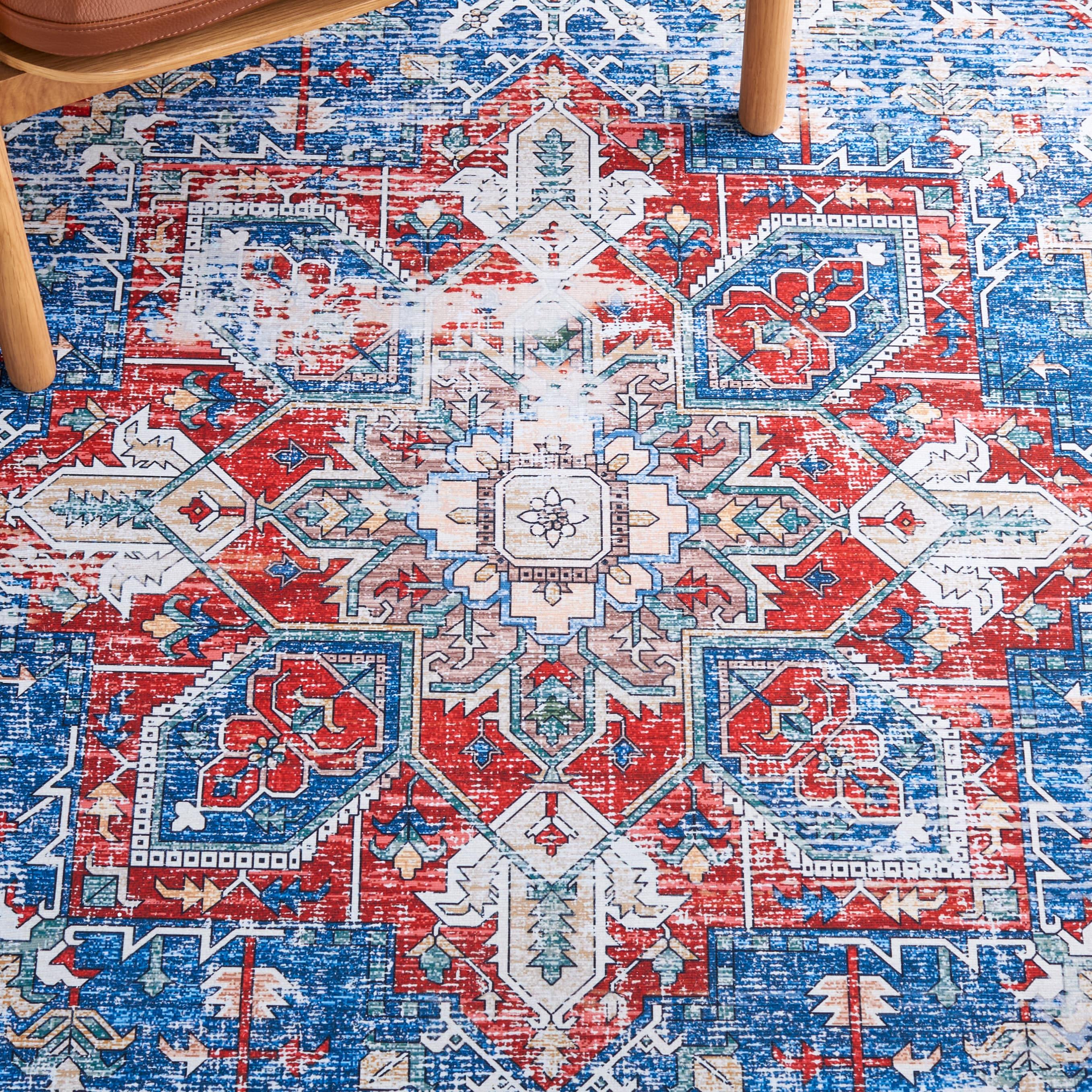 Tucson TSN102 Power Loomed Machine Washable Area Rug - Blue/Red - 4'x6' - Safavieh.