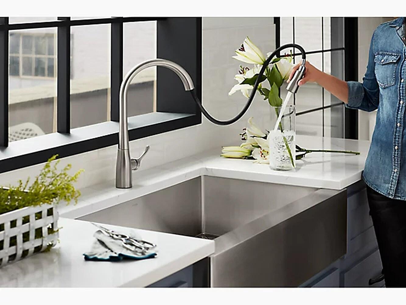 Kohler Simplice Single Handle Pull Down Kitchen Sink Faucet with Three-Function Pull Down Sprayer