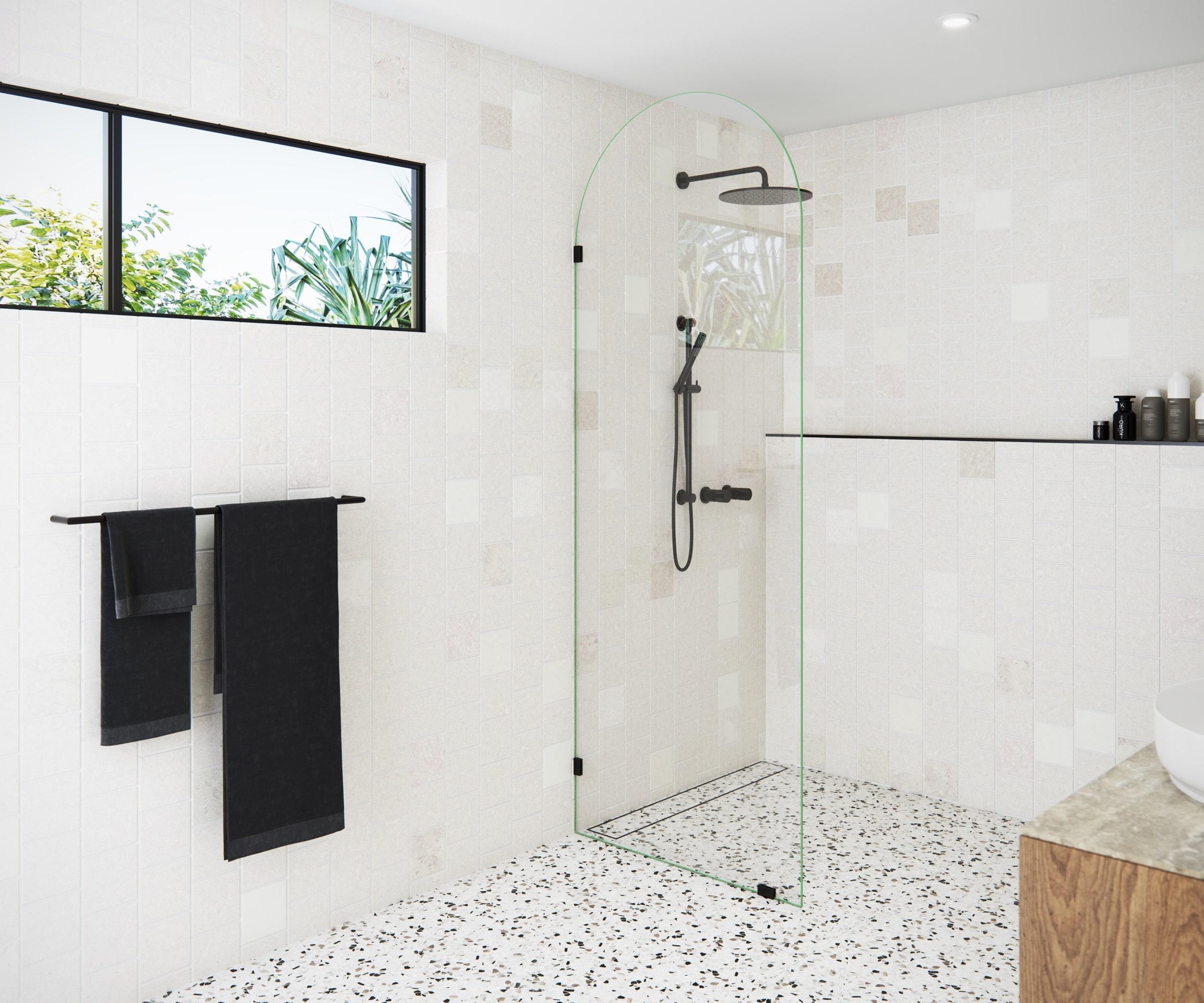 Venus 32 in. x 86.75 in. Fully Frameless Arched Single Fixed Shower Panel