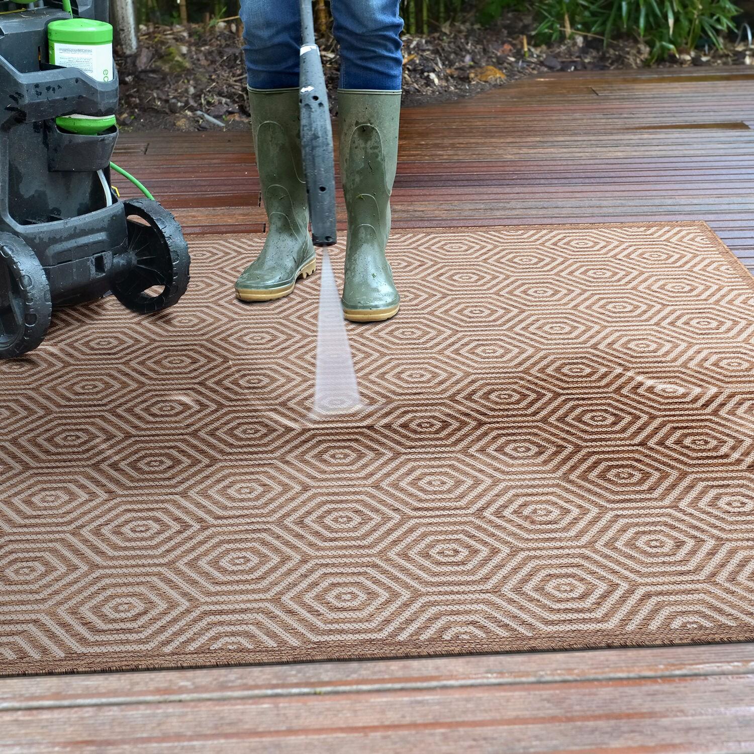 World Rug Gallery Modern Geometric Textured Flat Weave Indoor/Outdoor Area Rug - BROWN 7'10"X10'