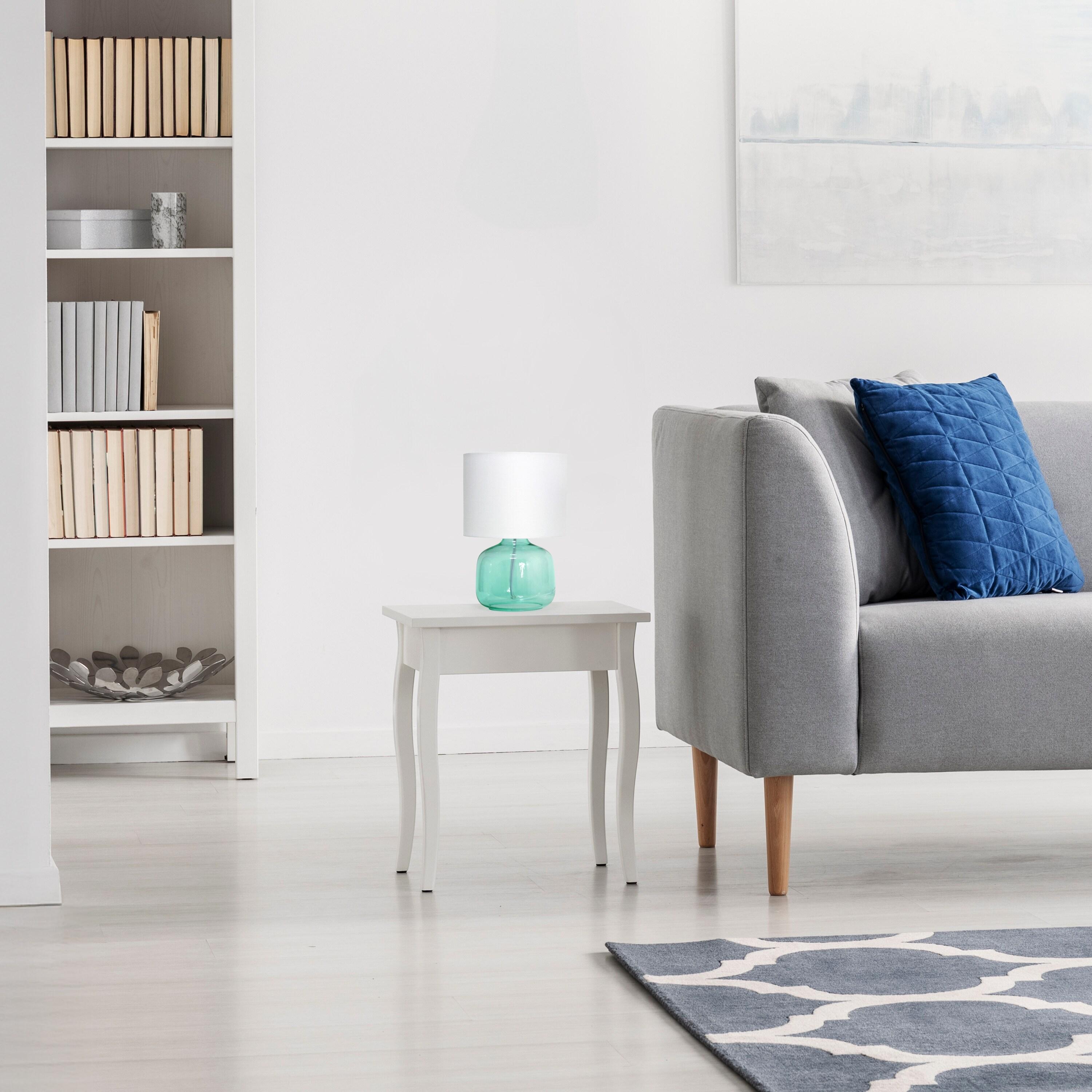 Glass Table Lamp with Fabric Shade Aqua - Simple Designs: Modern Bedside, No Assembly Required
