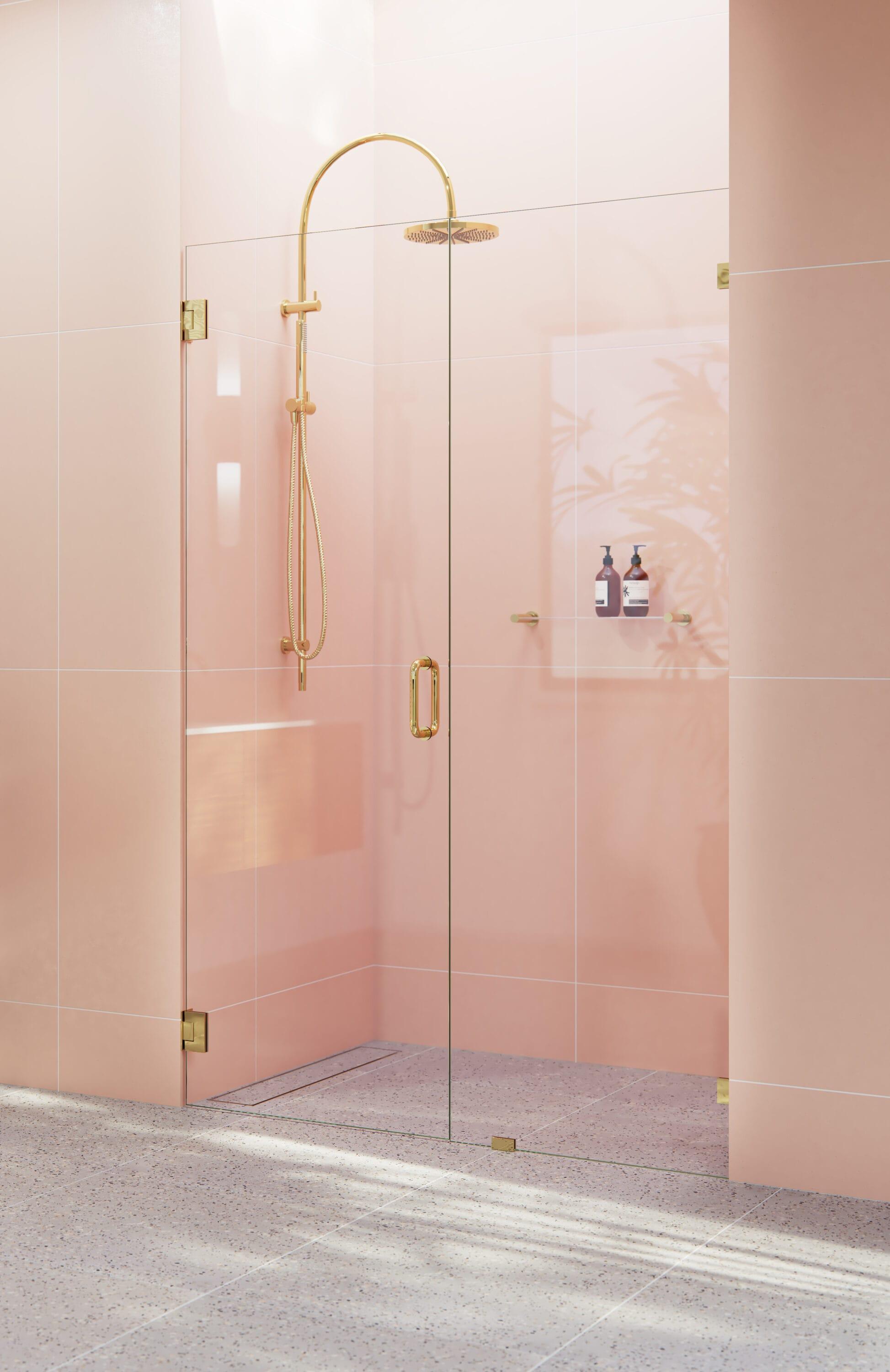 Glass Warehouse Illume 46 in. x 78 in. Fully Frameless Wall Hinge Shower Door GW-WH-46-PB