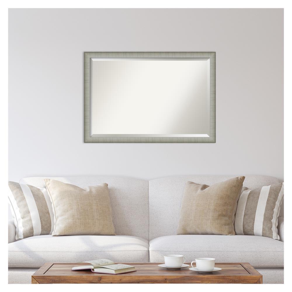 39" x 27" Elegant Brushed Framed Bathroom Vanity Wall Mirror Pewter - Amanti Art: Modern Rectangular Polystyrene Frame, No Assembly Required