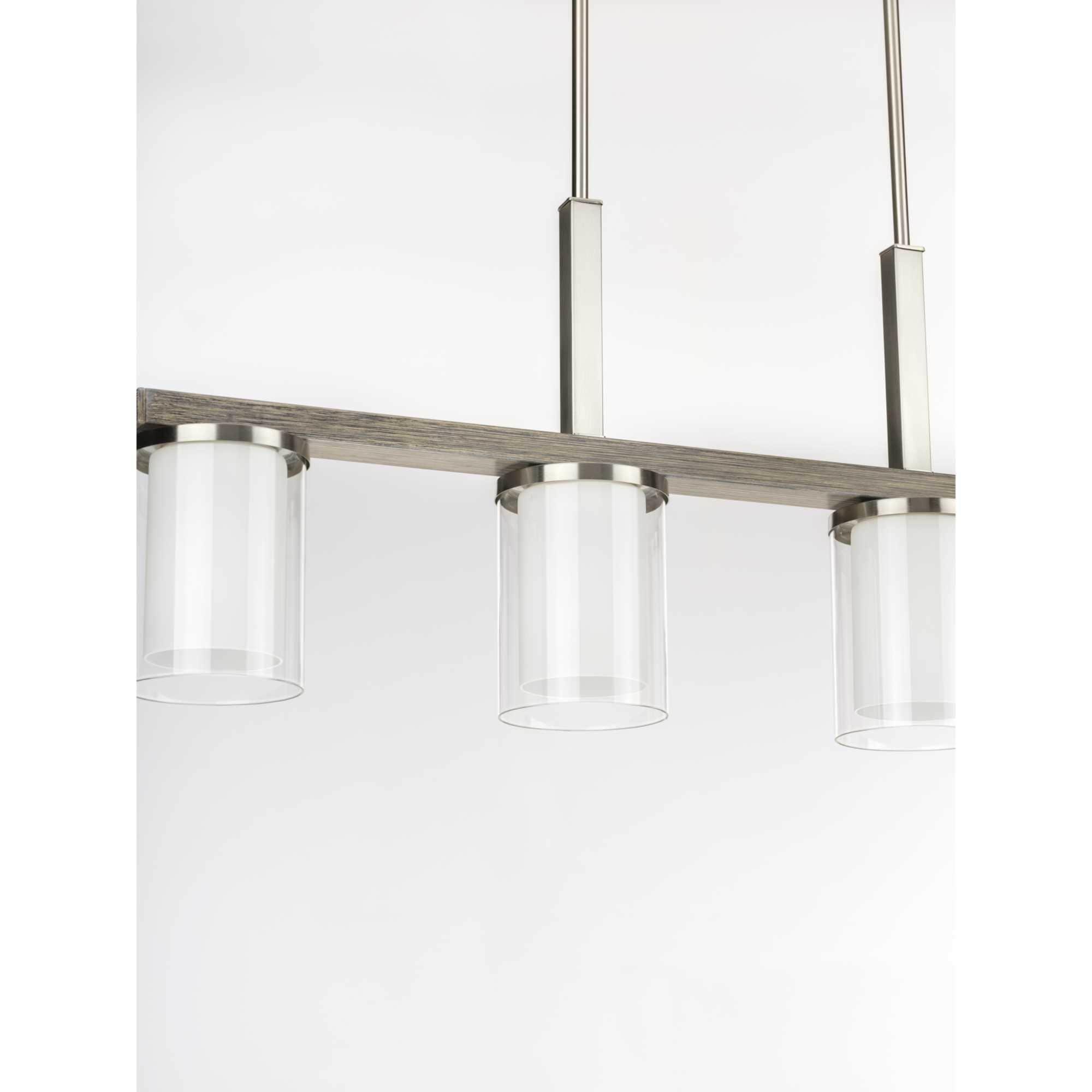 Progress Lighting Mast 4-Light Island Pendant, Brushed Nickel, Clear and Etched Glass Shades