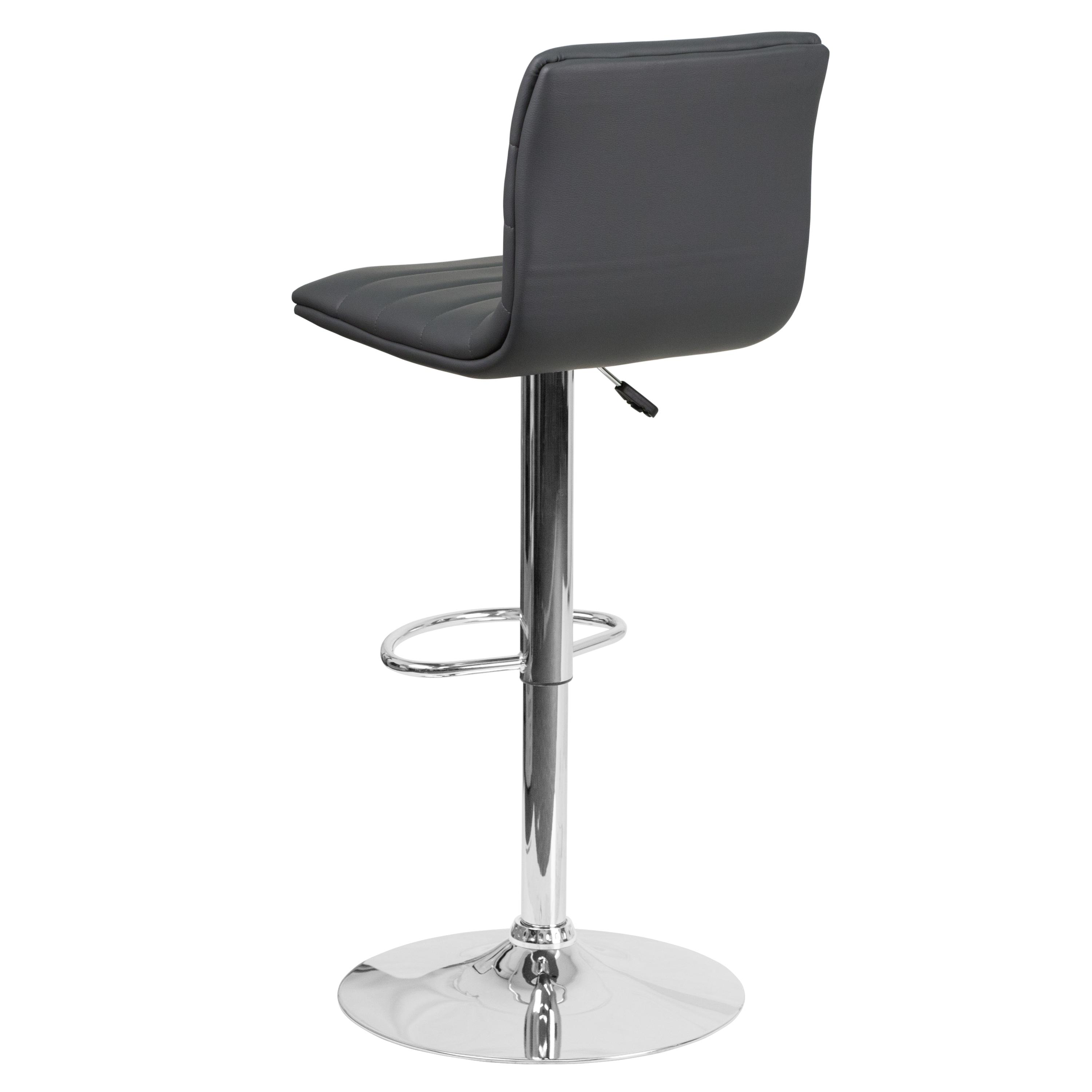 Flash Furniture Modern Gray Vinyl Adjustable Bar Stool with Back, Counter Height Swivel Stool with Chrome Pedestal Base