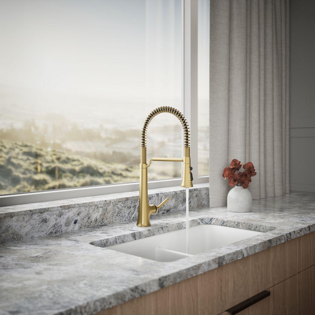 Kohler Tone Single Handle Semi-Professional Pre-Rinse Kitchen Sink Faucet with Three-Function Pull Down Sprayer