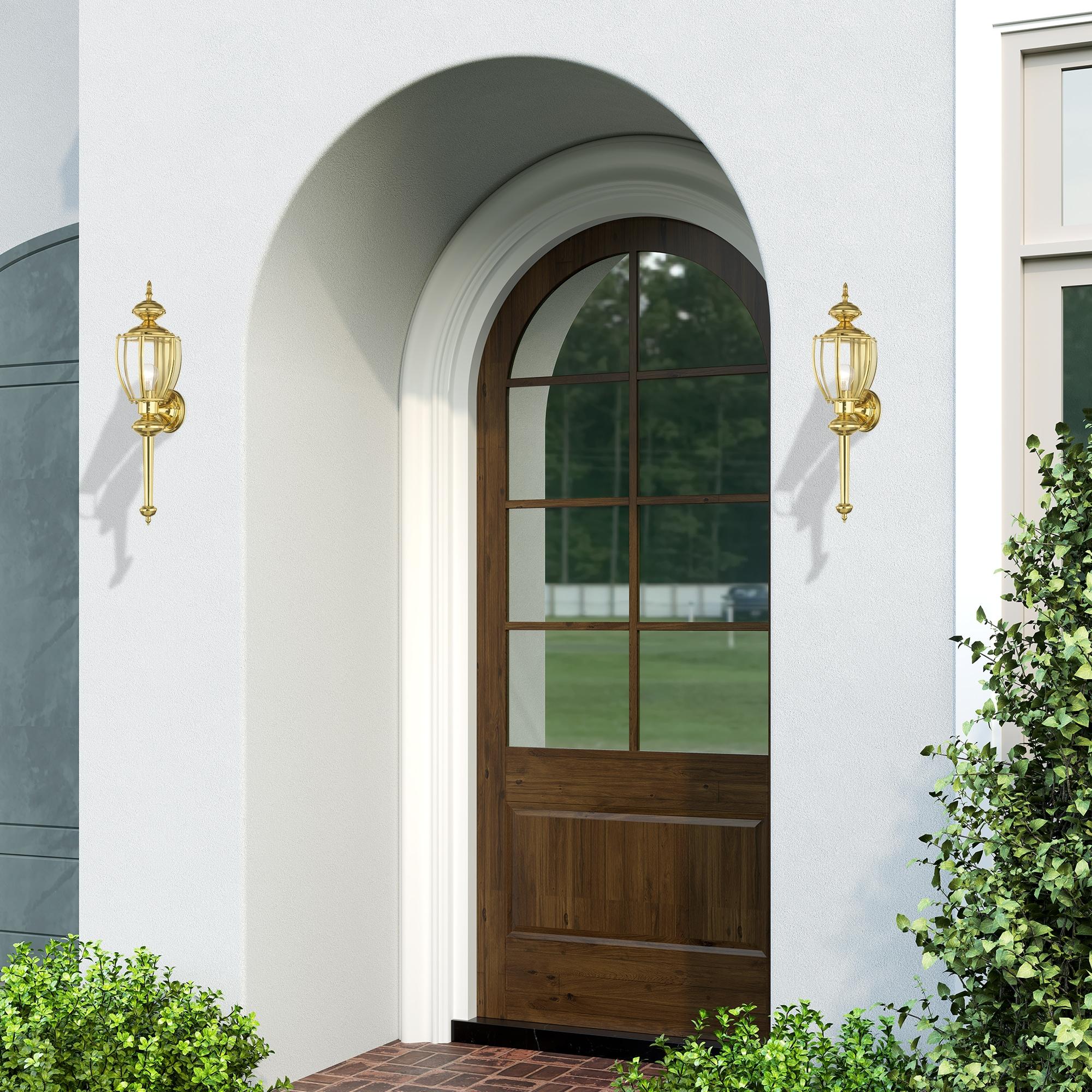 Livex Lighting Outdoor Basics 1 -Light 25.0-in H Polished Brass Hardwired Outdoor Wall Light