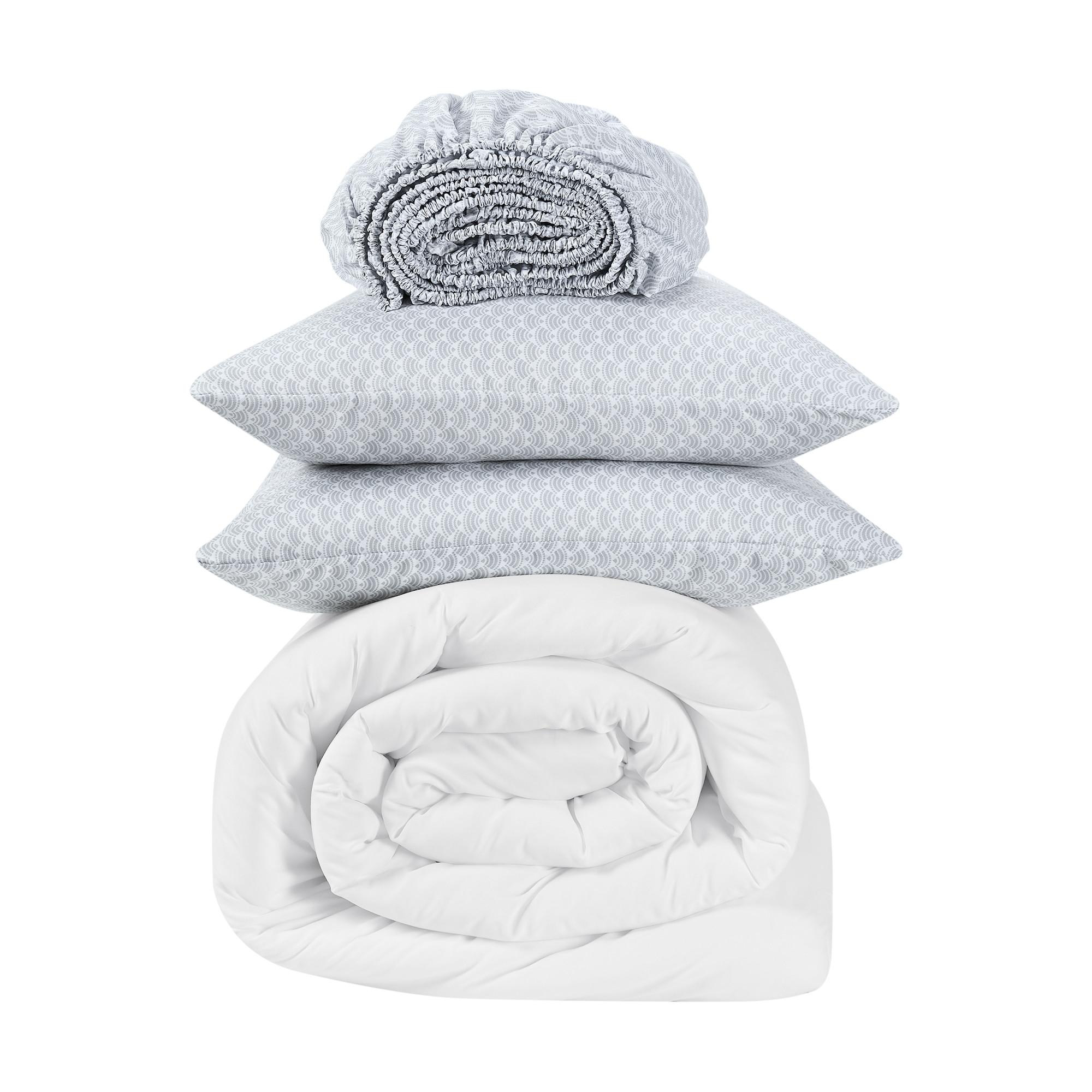 7pc Queen Simply Clean Pleated Bed in a Bag White - Serta: Polyester, Stain-Resistant, Machine Washable